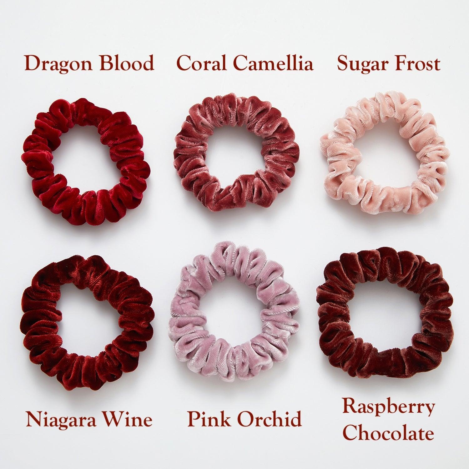 Silk Velvet Handmade Scrunchie Set of Two | 0.8 Inch & 2 Inch | Lipstick Collection Product Image