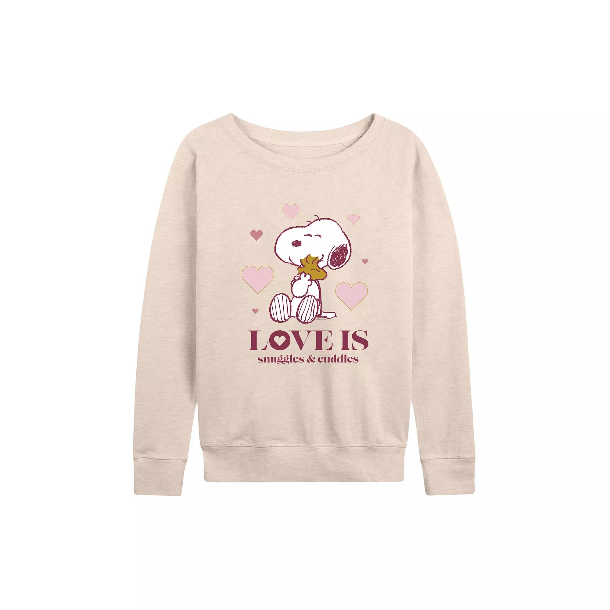 Women's Peanuts Snoopy & Woodstock Snuggles French Terry Long Sleeve Tee,  Product Image