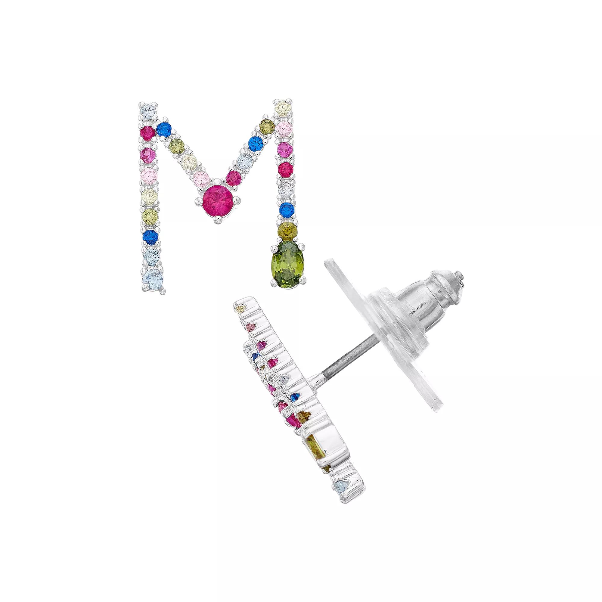 City Luxe Silver Tone Cubic Zirconia Initial Stud Earrings, Women's, Silver Tone A Product Image