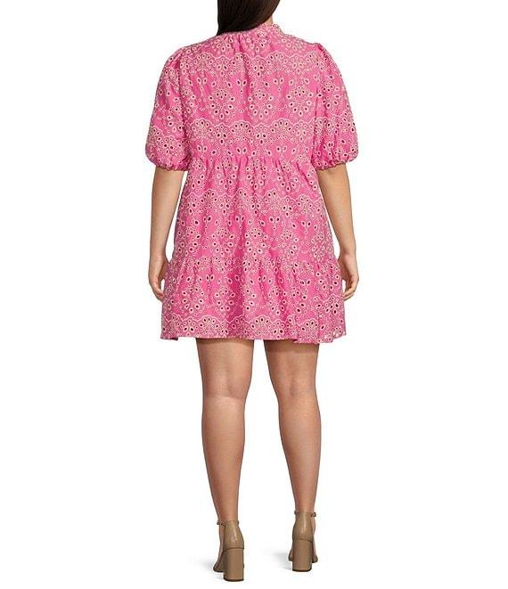 Sugarlips Plus Sea Jacey Floral Eyelet Short Sleeve Babydoll Shift Dress Product Image