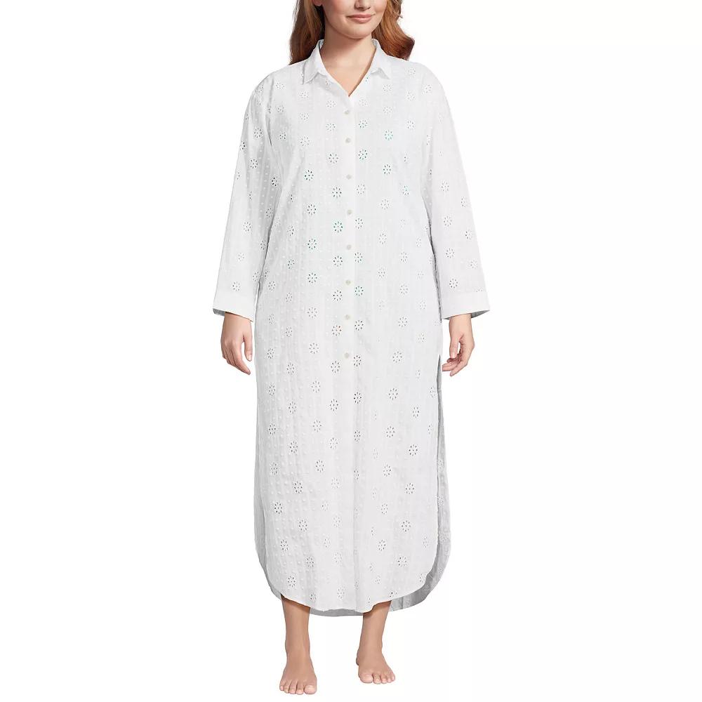Plus Size Lands' End Eyelet Button Down Maxi Cover-up Dress, Women's, Size: 1XL, White Product Image