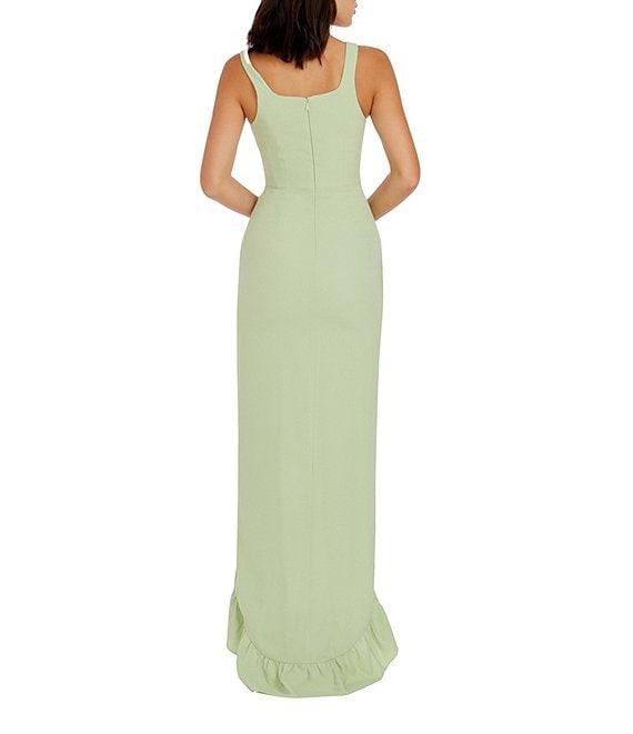 Dress the Population Charlene Square Neck Sleeveless Cascading Ruffle Side Slit Gown Product Image