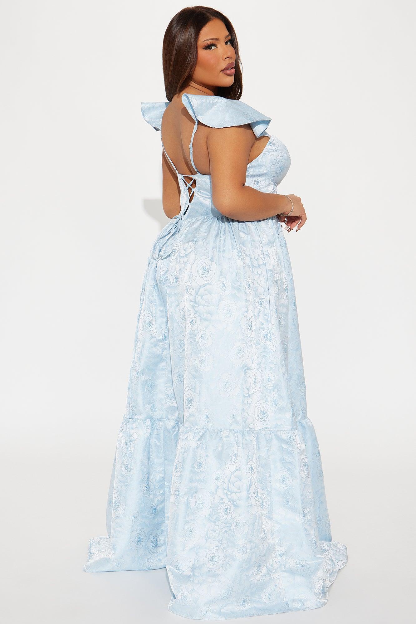 Maddison Jacquard A Line Maxi Dress - Light Blue Product Image