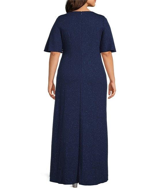 Ignite Evenings Plus Size Metallic Knit L-Neck Gown Product Image