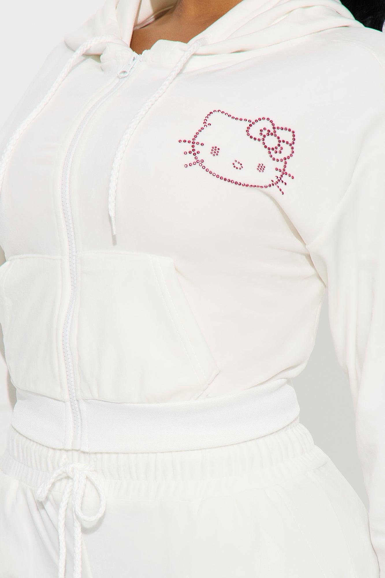 Hello Kitty Rhinestone Velour Zip Hoodie - White Female Product Image