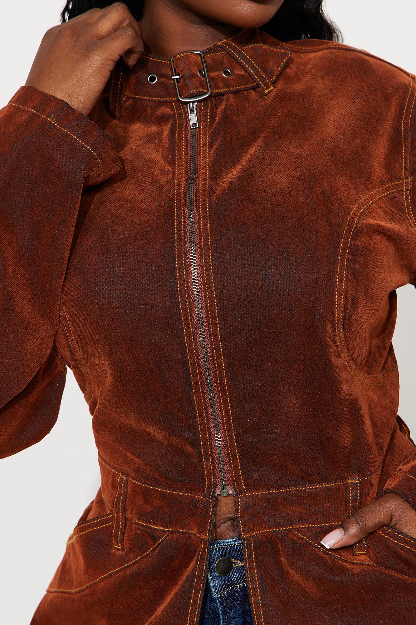 Take A Chance Flocked Denim Trench - Brown Female Product Image