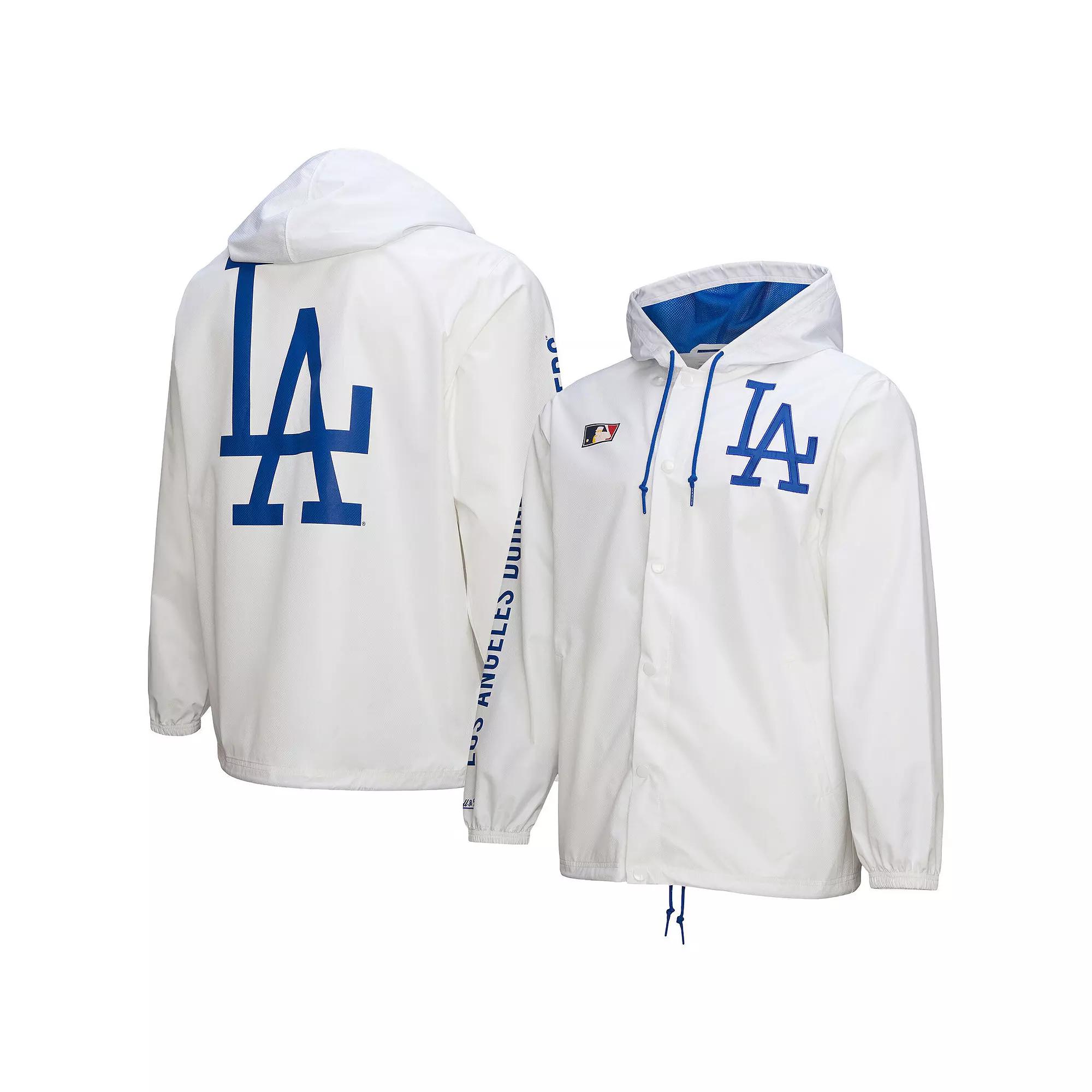 Men's Mitchell & Ness White Los Angeles Dodgers Vintage Full-Snap Hooded Coaches Jacket, Size: Large Product Image