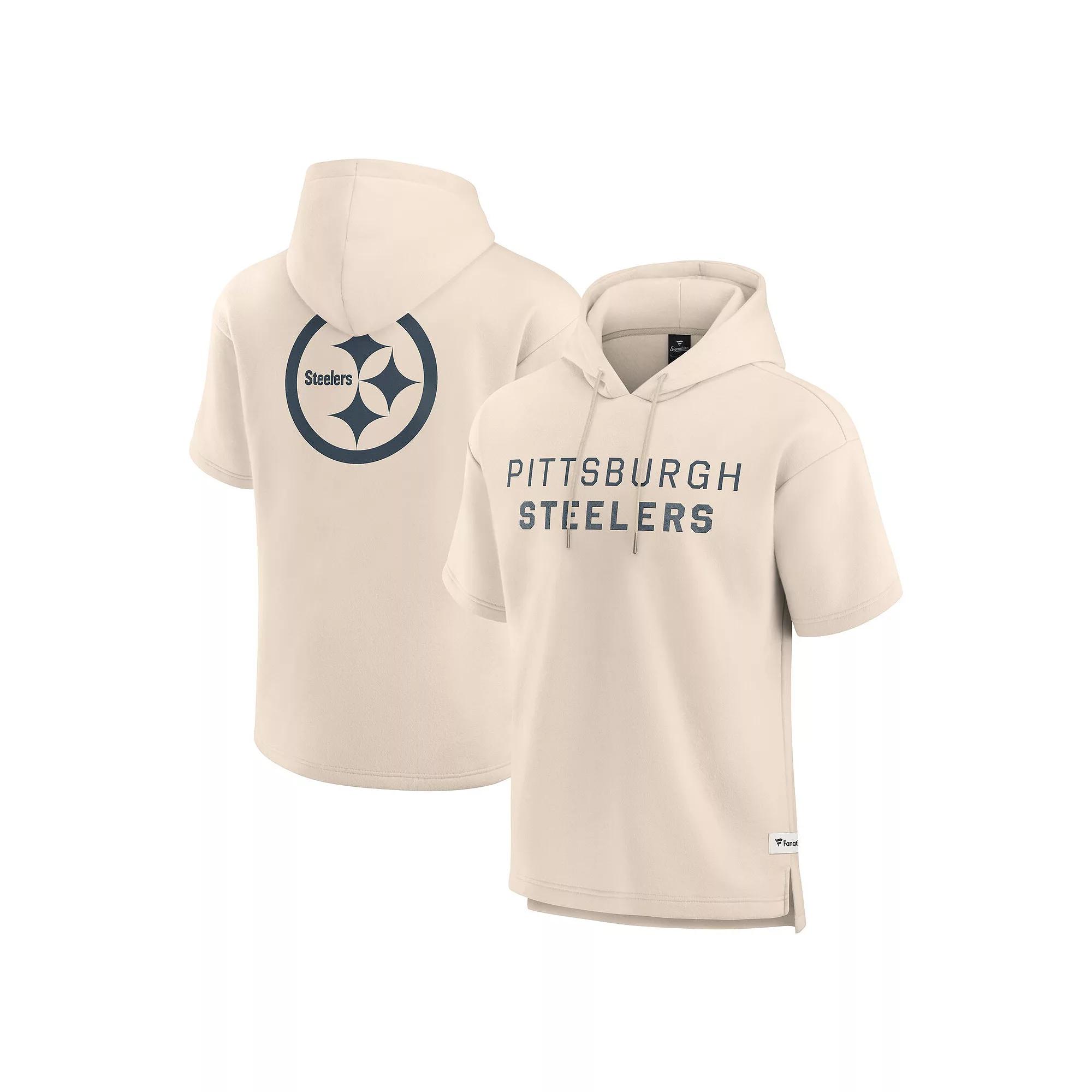 Men's Fanatics Cream Pittsburgh Steelers Elements Future Ground Lettering Short Sleeve Pullover Hoodie,  Product Image