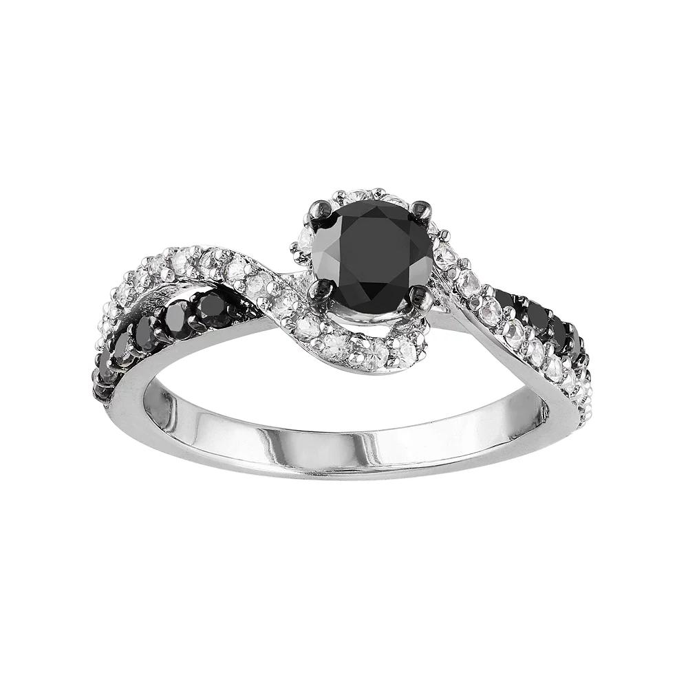 Stella Grace Sterling Silver 3/4 Carat T.W. Black Diamond & Lab-Created White Sapphire Swirl Ring, Women's,  Product Image
