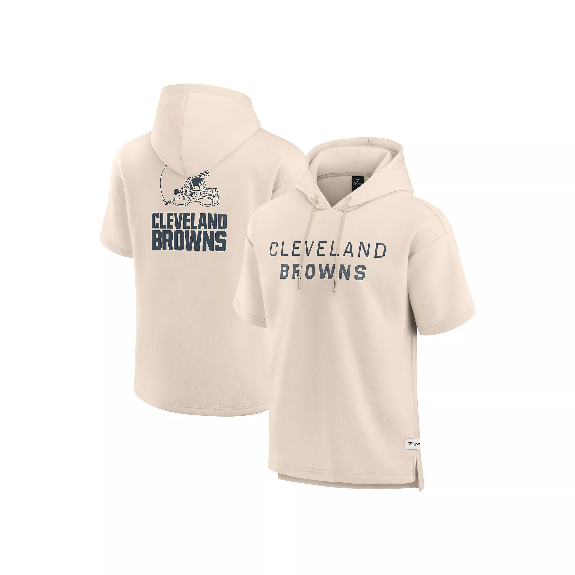 Men's Fanatics Cream Cleveland Browns Elements Future Ground Lettering Short Sleeve Pullover Hoodie,  Product Image