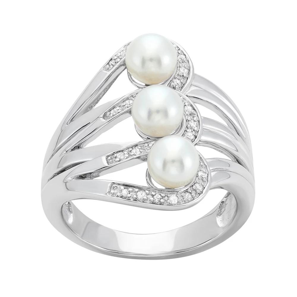 Freshwater Cultured Pearl and 1/10 Carat T.W. Diamond Sterling Silver Openwork Ring, Women's,  Product Image