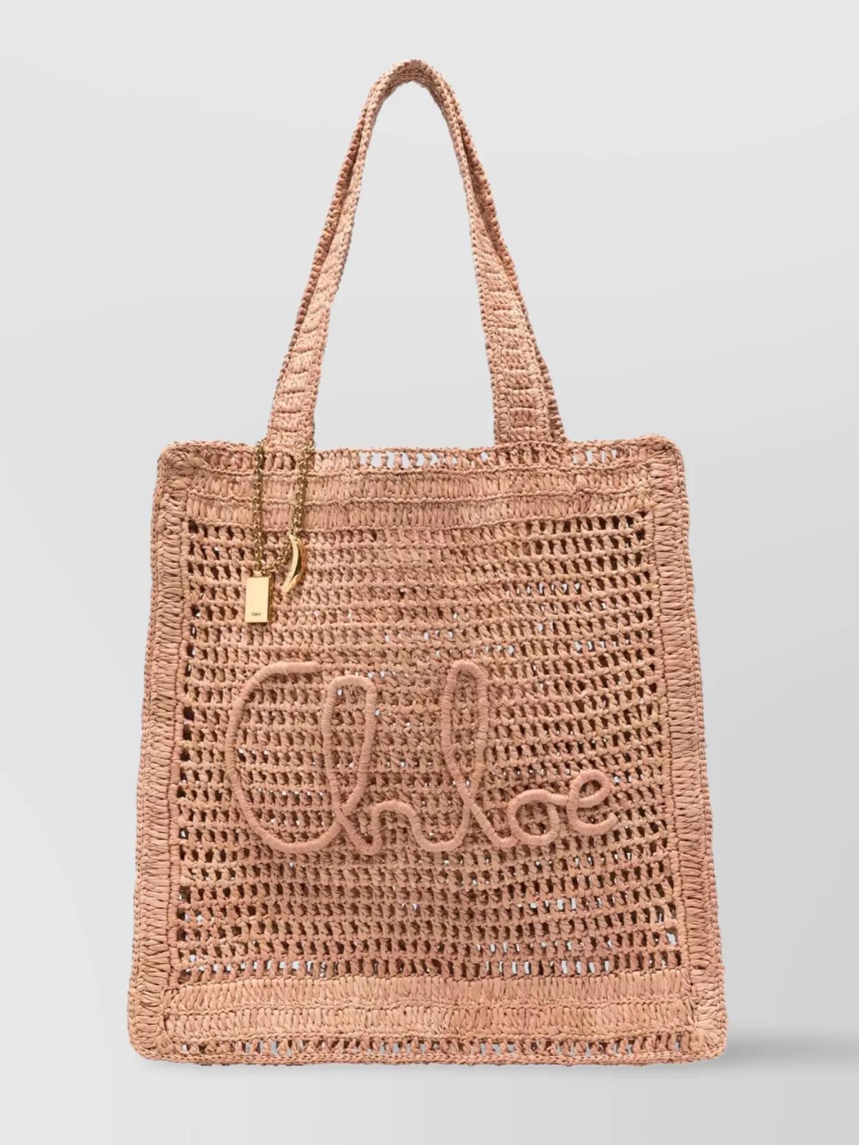 CHLOÉ Summer Banana Embellished Crocheted Embroidered Faux Raffia Tote In Beige Product Image