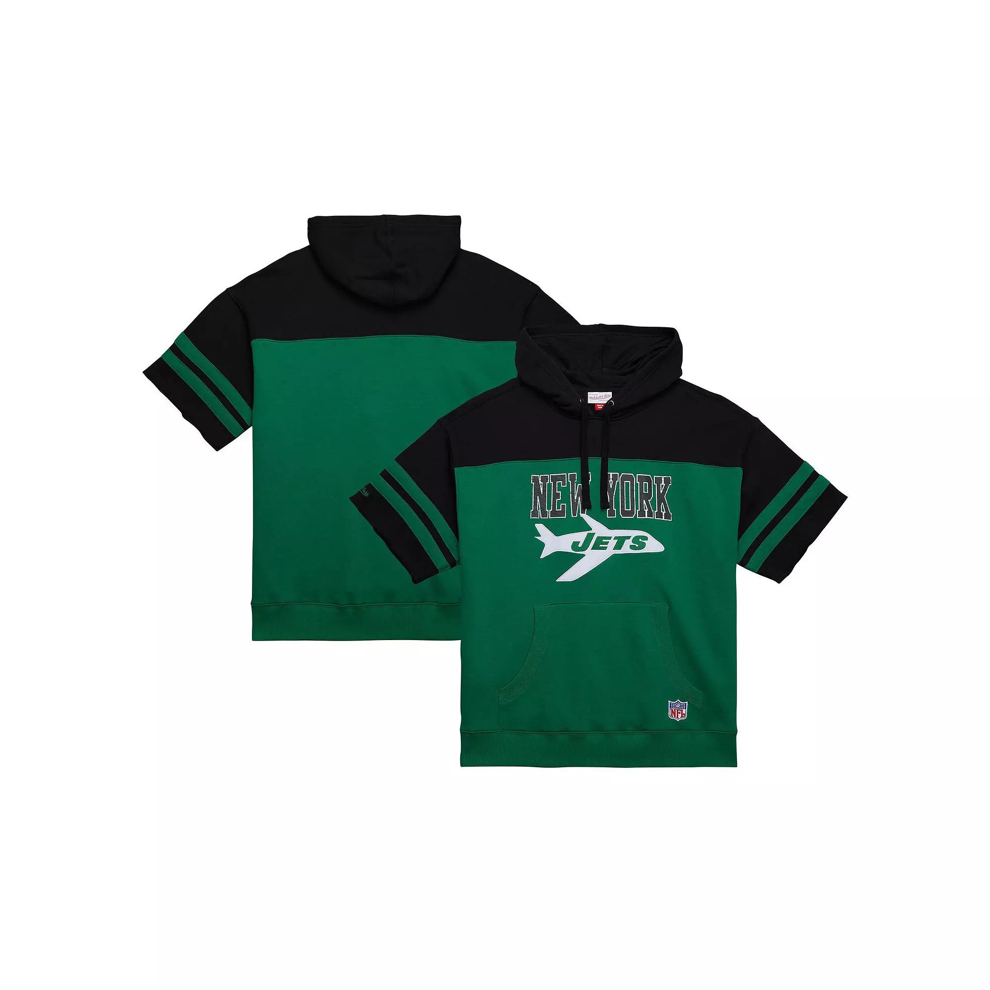 Men's Mitchell & Ness Kelly Green New York Jets Off Field Vintage Logo Short Sleeve Pullover Hoodie,  Product Image