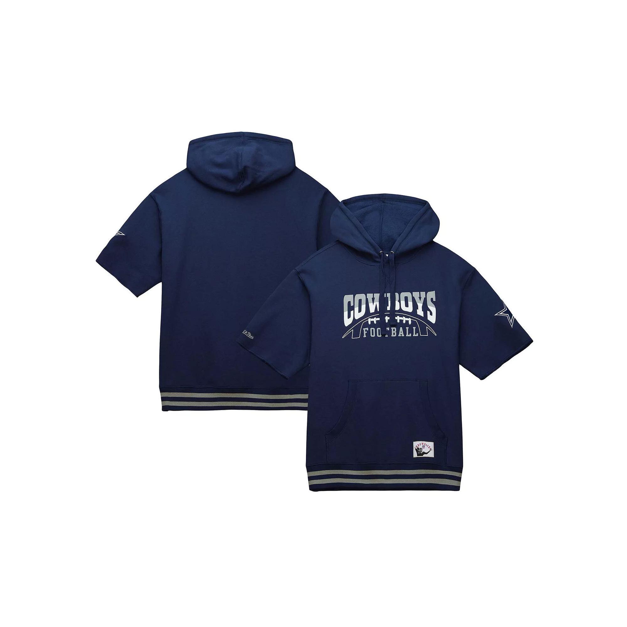 Men's Mitchell & Ness Navy Dallas Cowboys Pre-Game Short Sleeve Pullover Hoodie, Size: Large, Blue Product Image