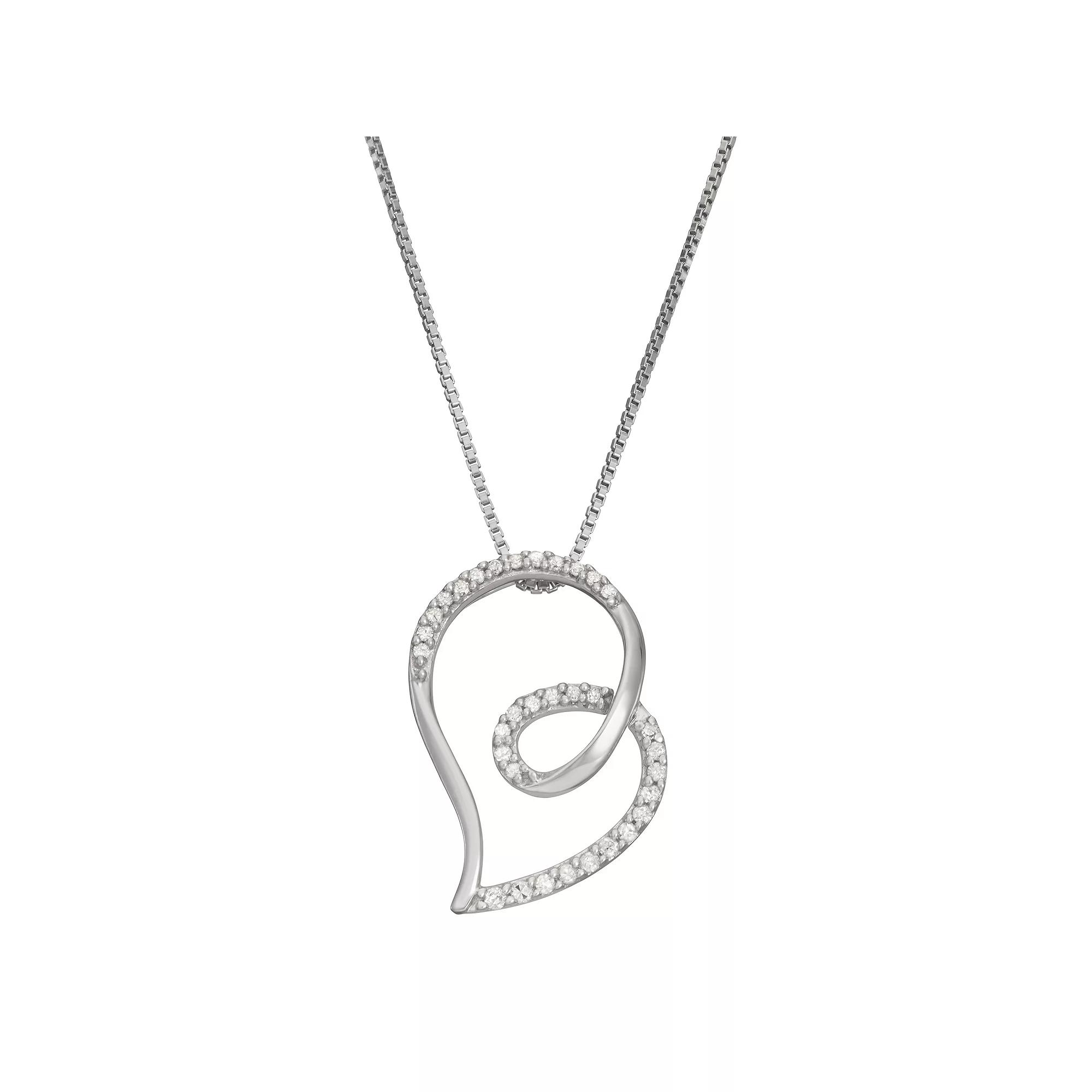 HDI Sterling Silver 1/6 Carat T.W. Diamond Swirl Heart Pendant Necklace, Women's, Size: 18" Product Image