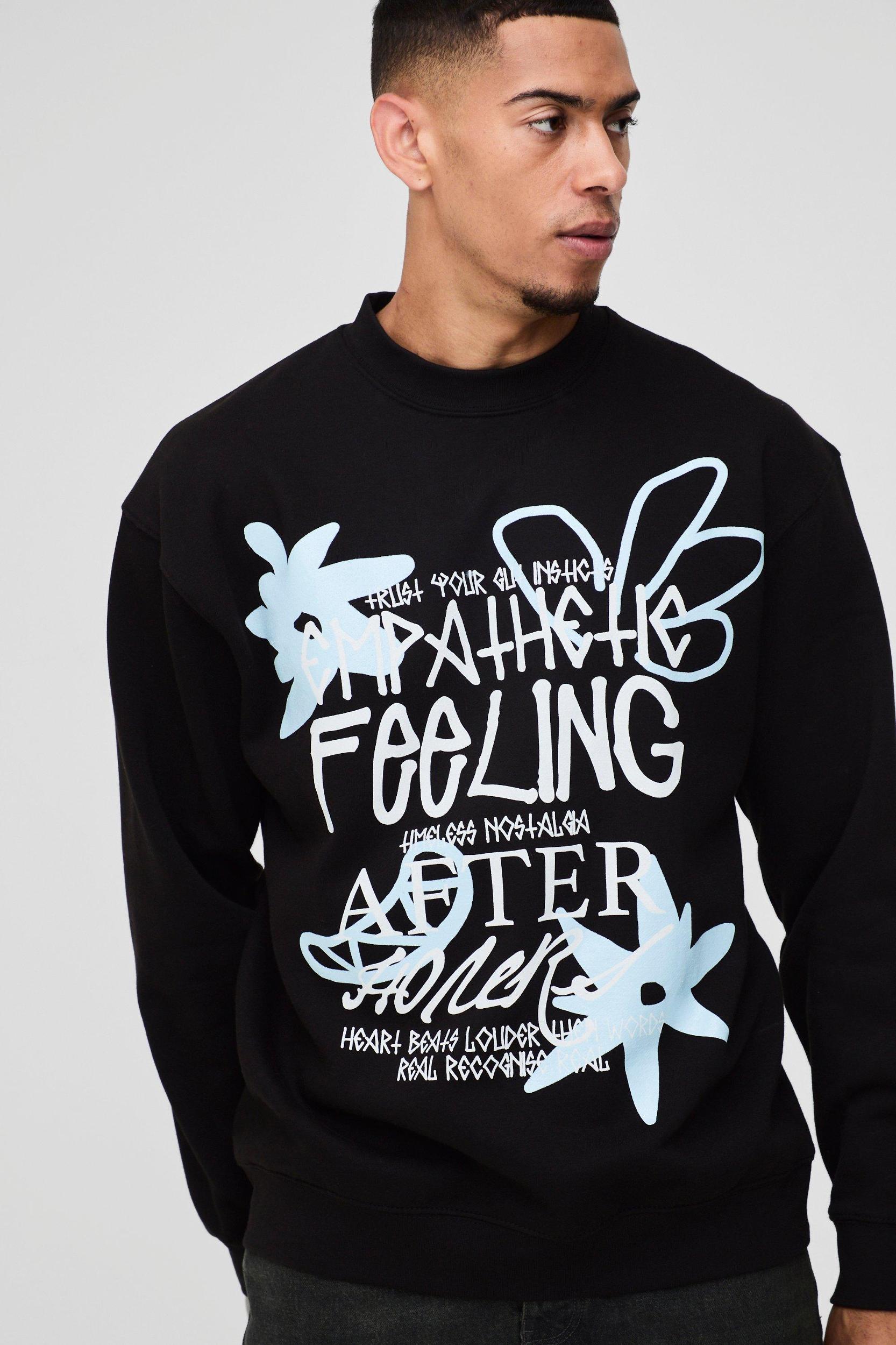 Oversized Flower Doodle Graphic Sweatshirt | boohooMAN USA Product Image