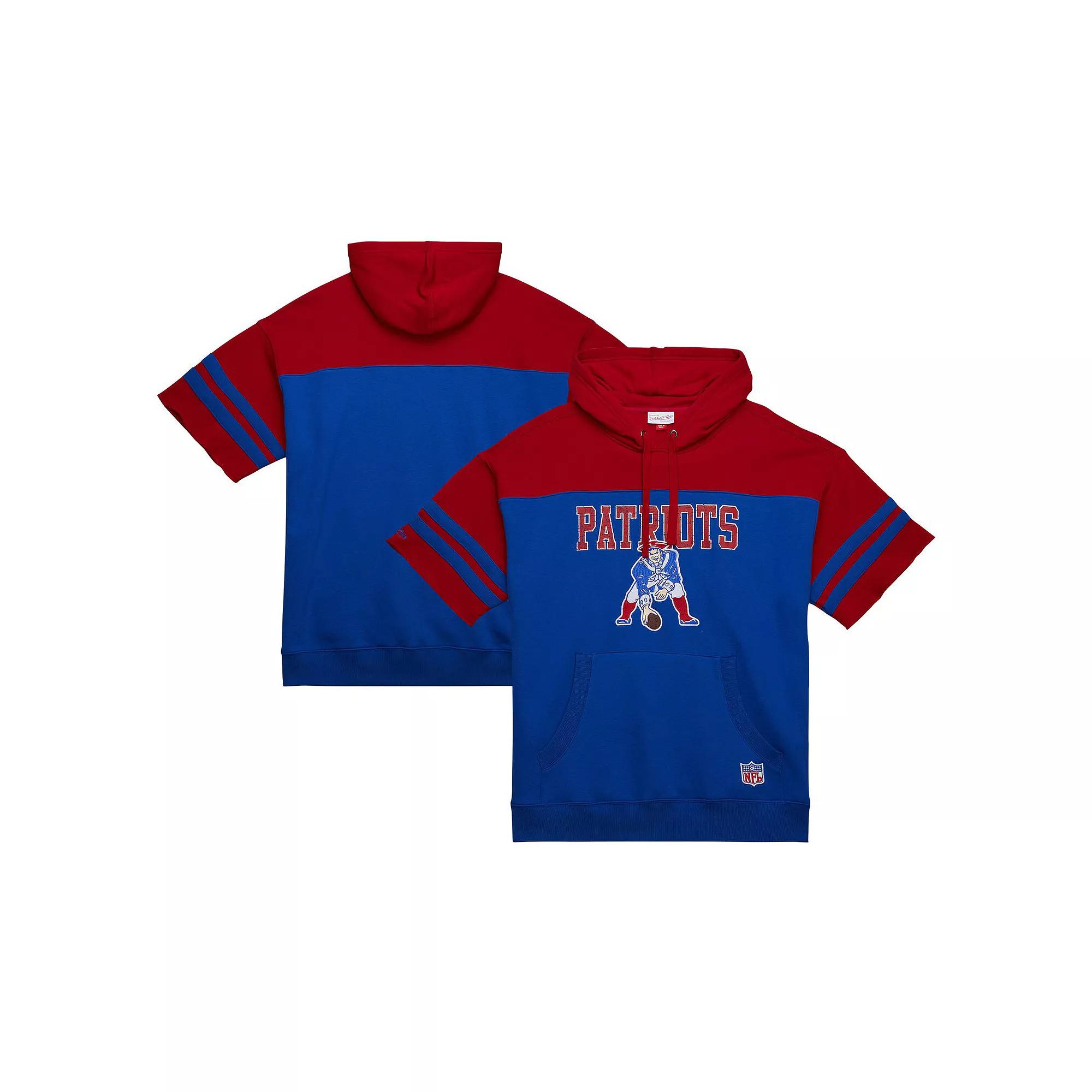 Men's Mitchell & Ness Royal New England Patriots  Off Field Vintage Logo Short Sleeve Pullover Hoodie, Size: Medium, Blue Product Image