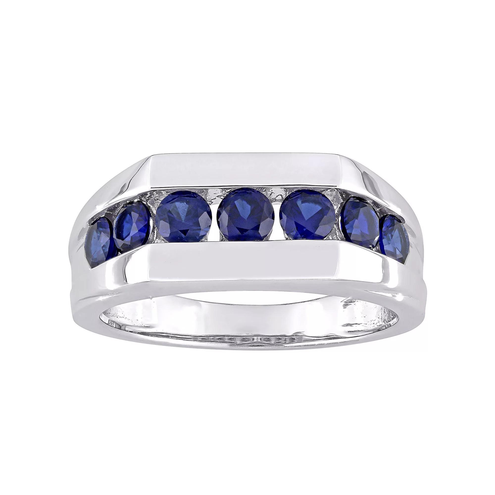 Stella Grace Men's Sterling Silver Lab-Created Blue Sapphire Channel Set Ring,  Product Image