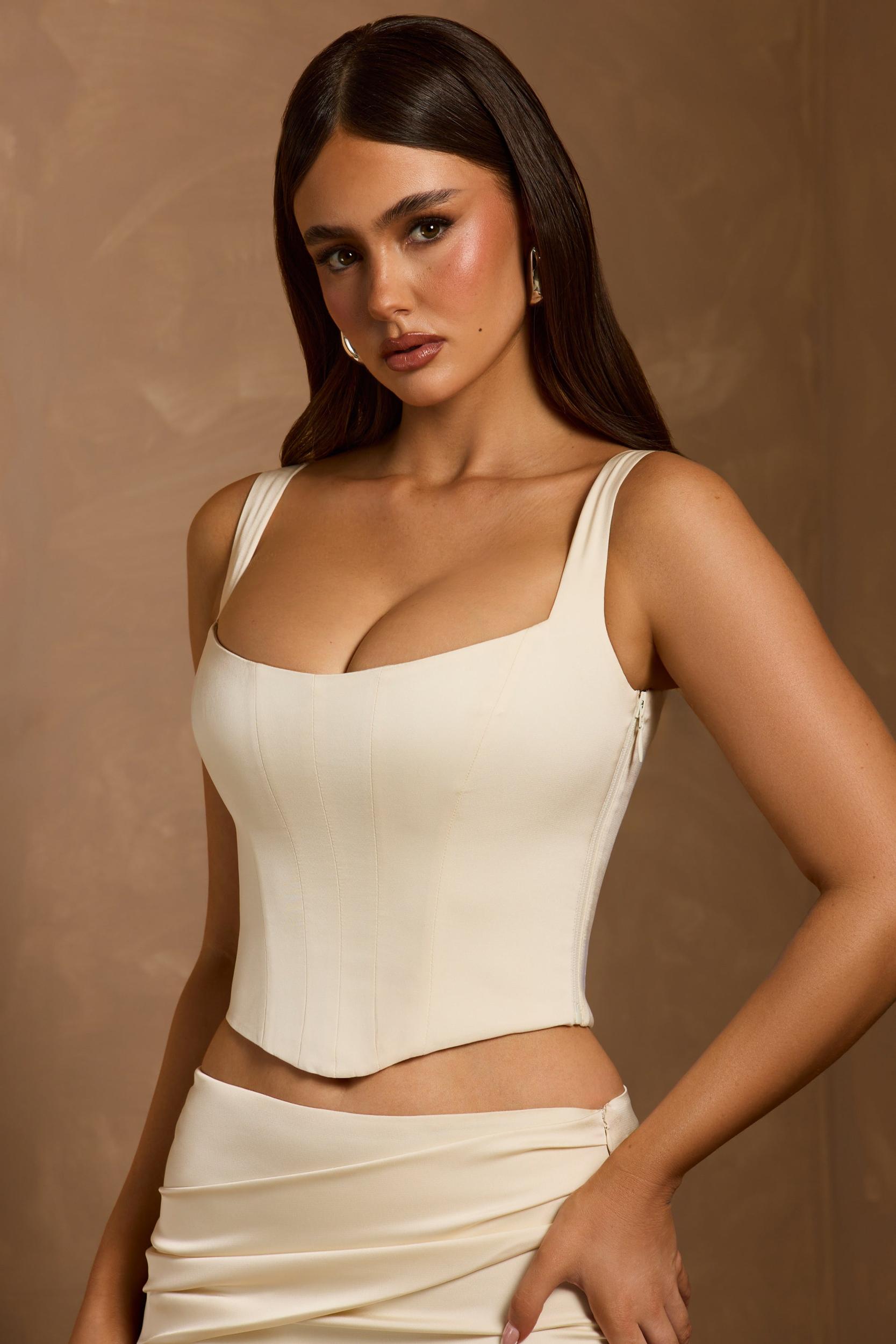 Lace-Up Corset Top in Ivory Product Image