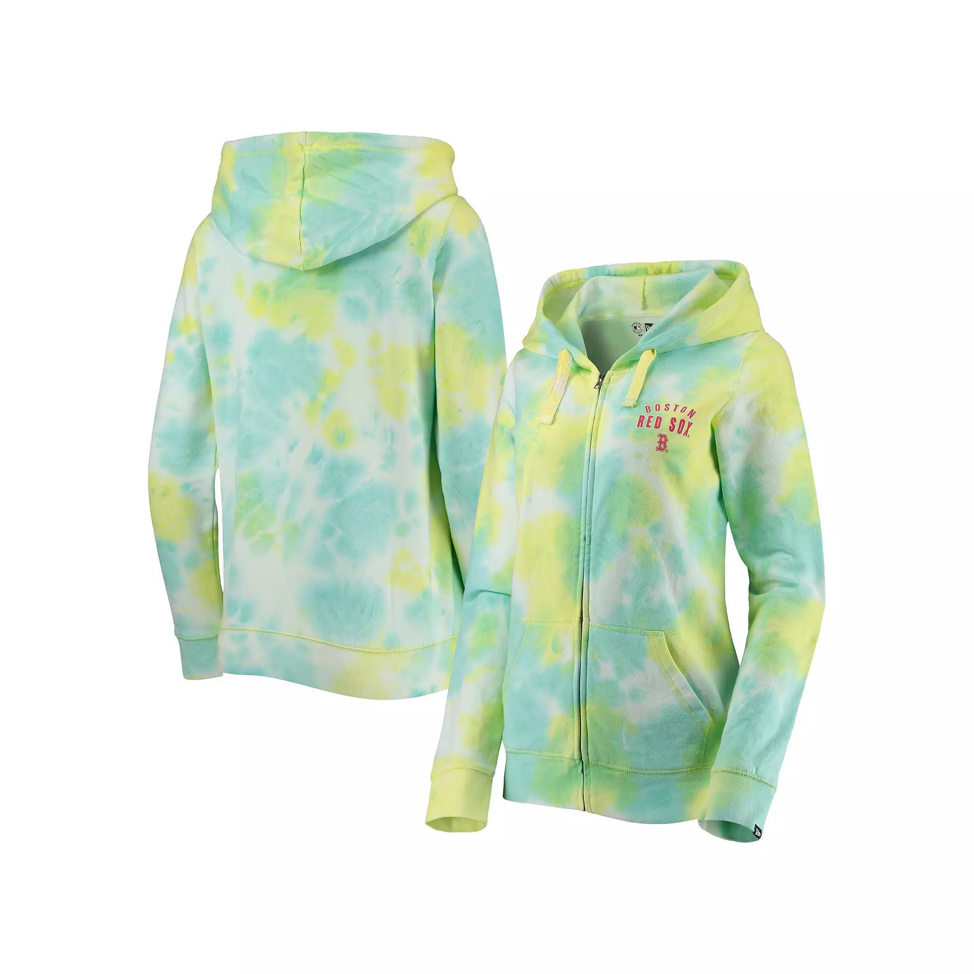 Women's New Era White Boston Red Sox Tie-Dye Full-Zip Hoodie, Size: Large Product Image