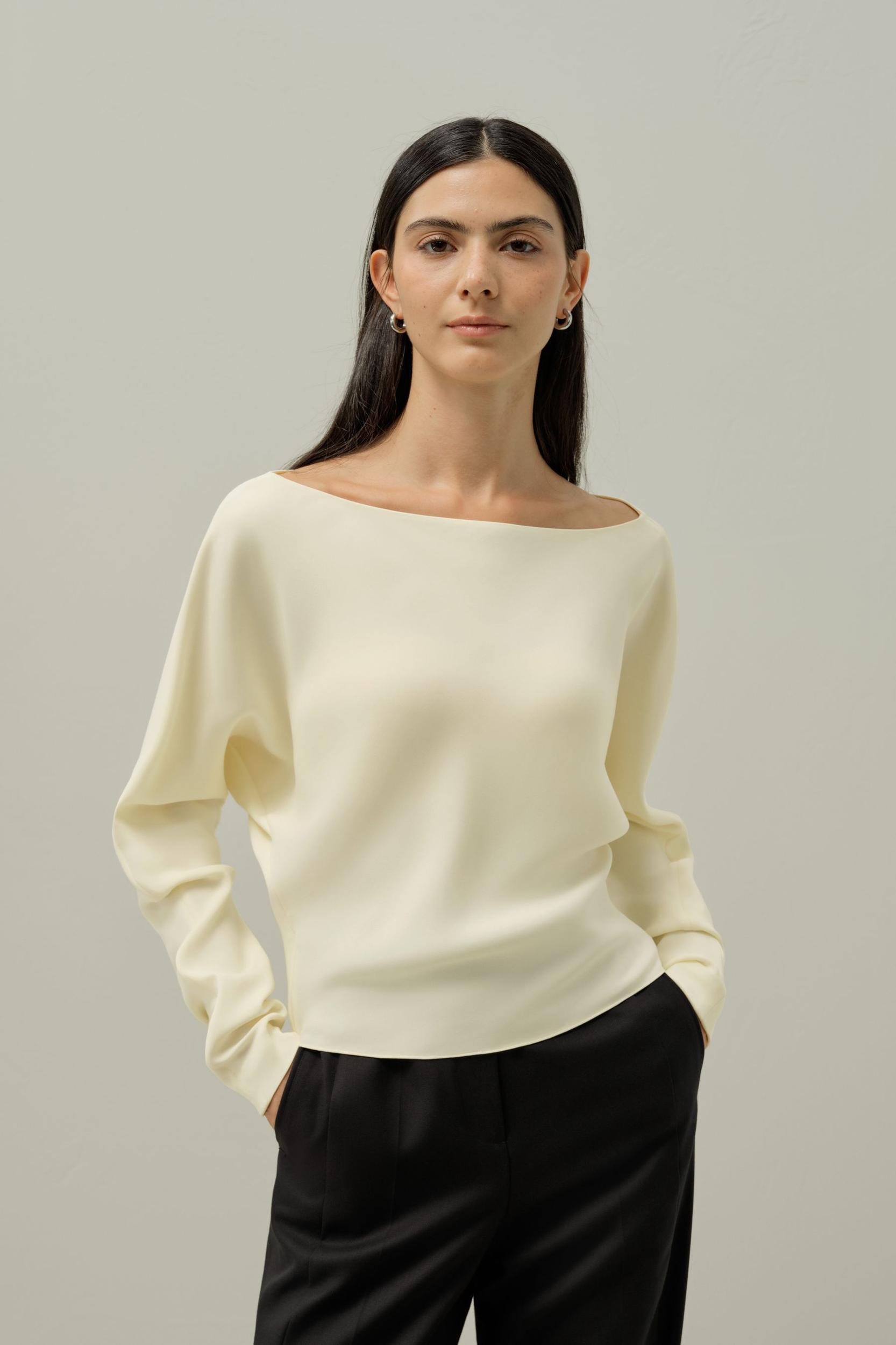 Long Sleeve Gathered Silk Top Product Image