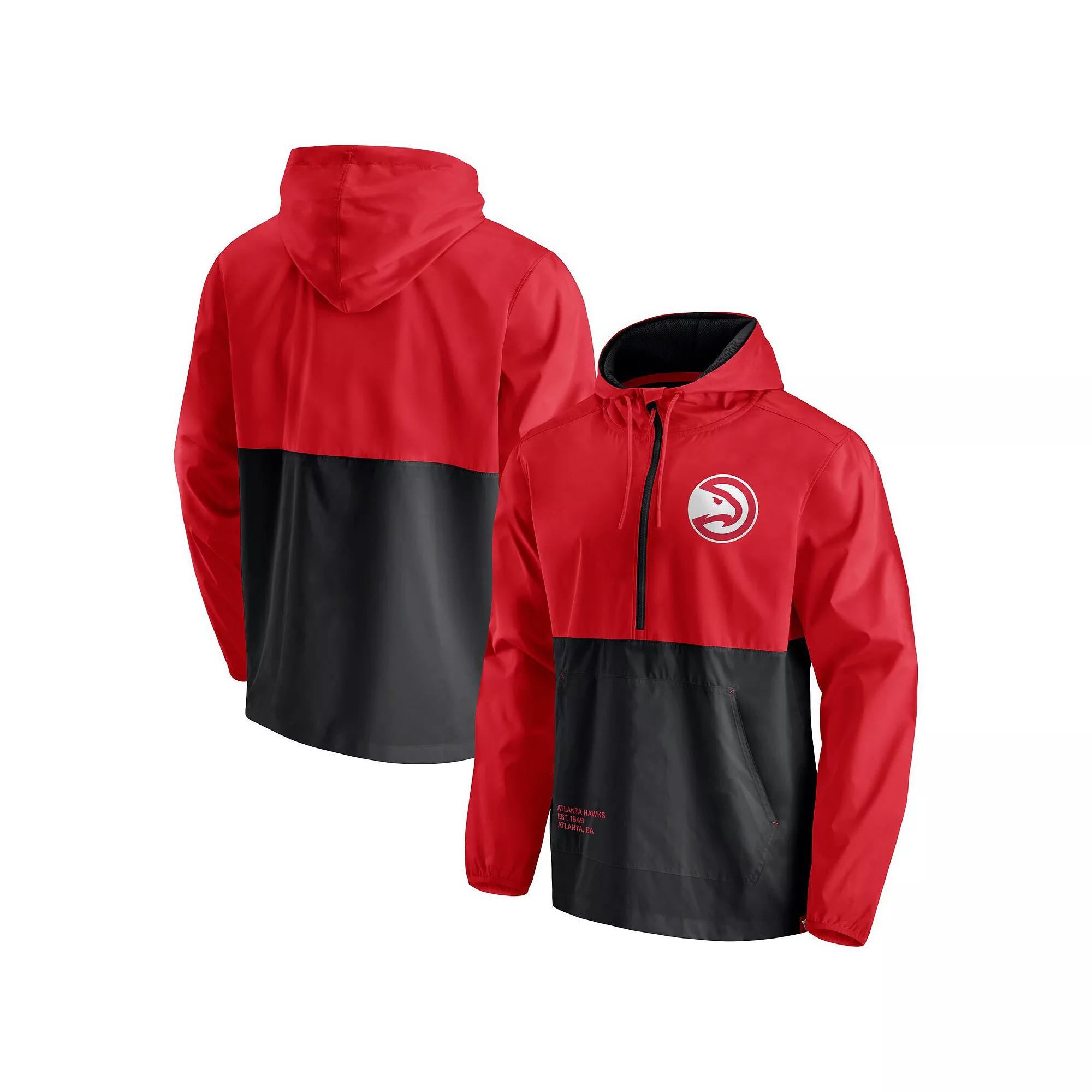Men's Fanatics Branded Red/Black Atlanta Hawks Anorak Windbreaker Half-Zip Hoodie Jacket, Size: Large Product Image