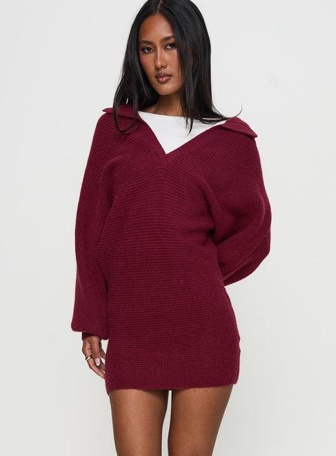 Thorelle Sweater Mini Dress Burgundy Product Image