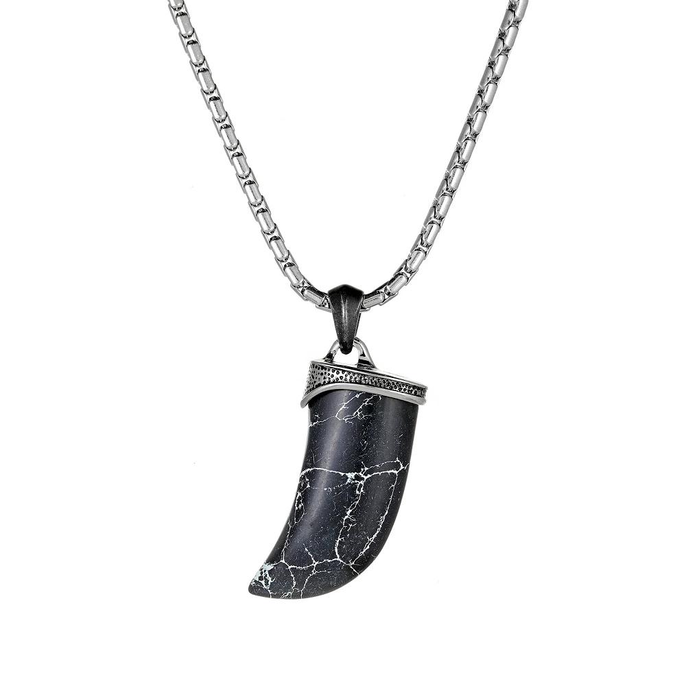 Men's LYNX Black Ion-Plated Stainless Steel Tooth Pendant Necklace, Size: 24", Two Tone Product Image