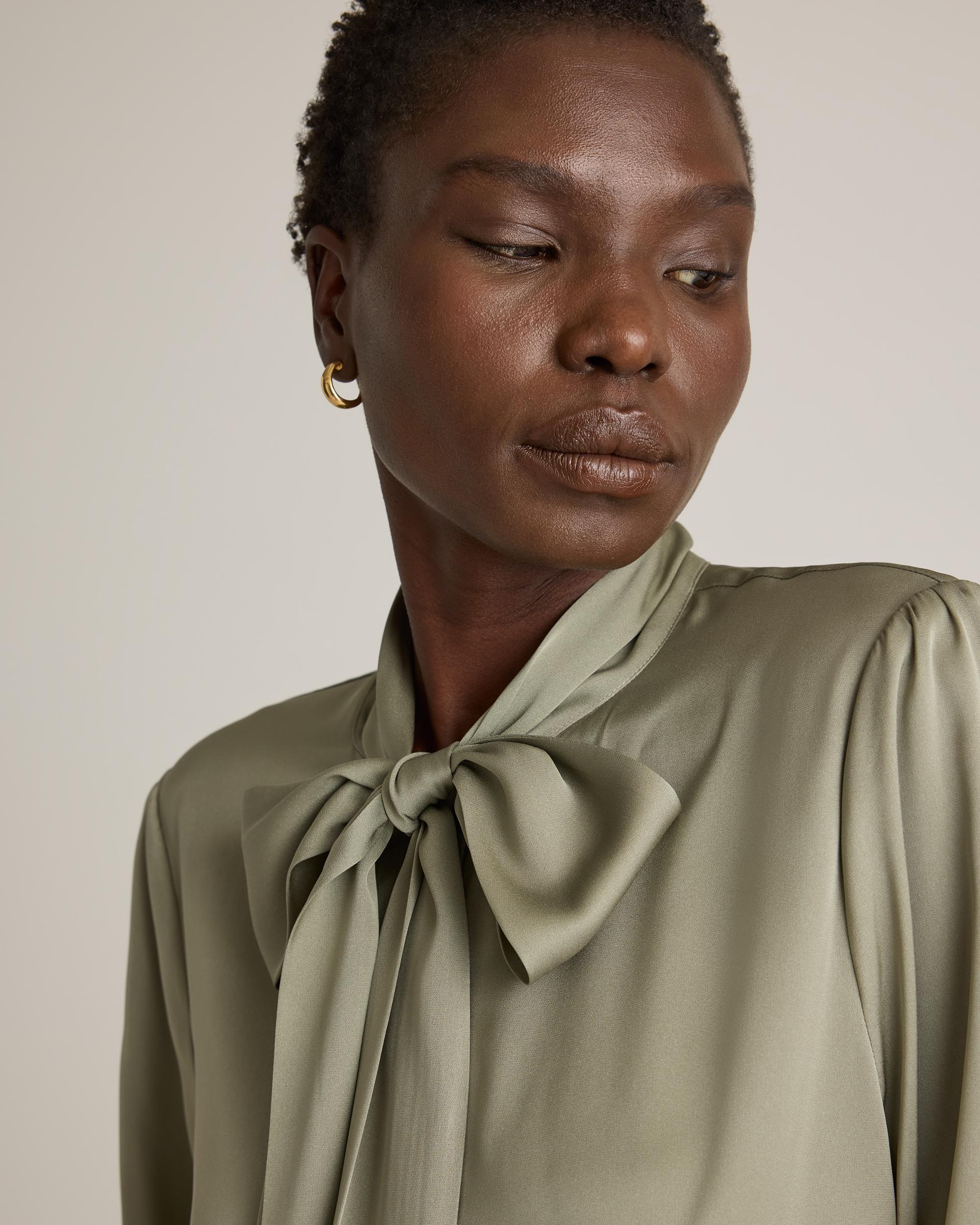 Quince | Women's Washable Stretch Silk Tie Neck Blouse Product Image