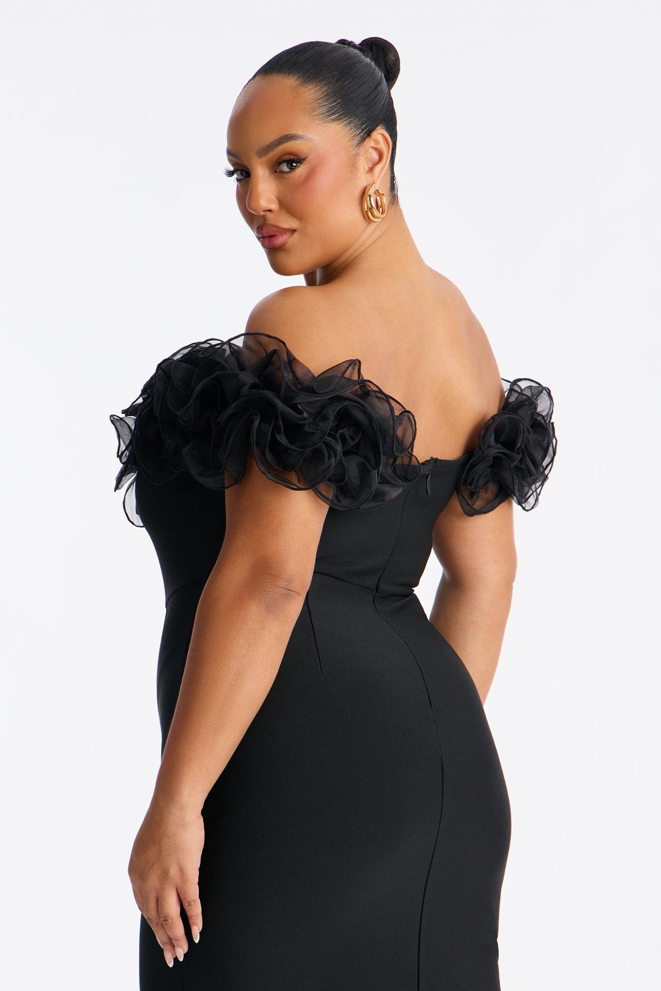 Date Night Ruffle Bandage Midi Dress - Black Female Product Image