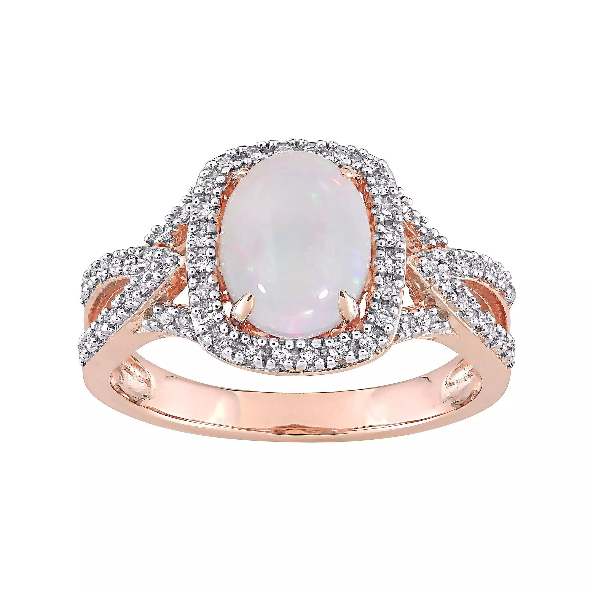 Stella Grace 10k Rose Gold White Opal & 1/6 Carat T.W. Diamond Split Shank Ring, Women's,  Product Image