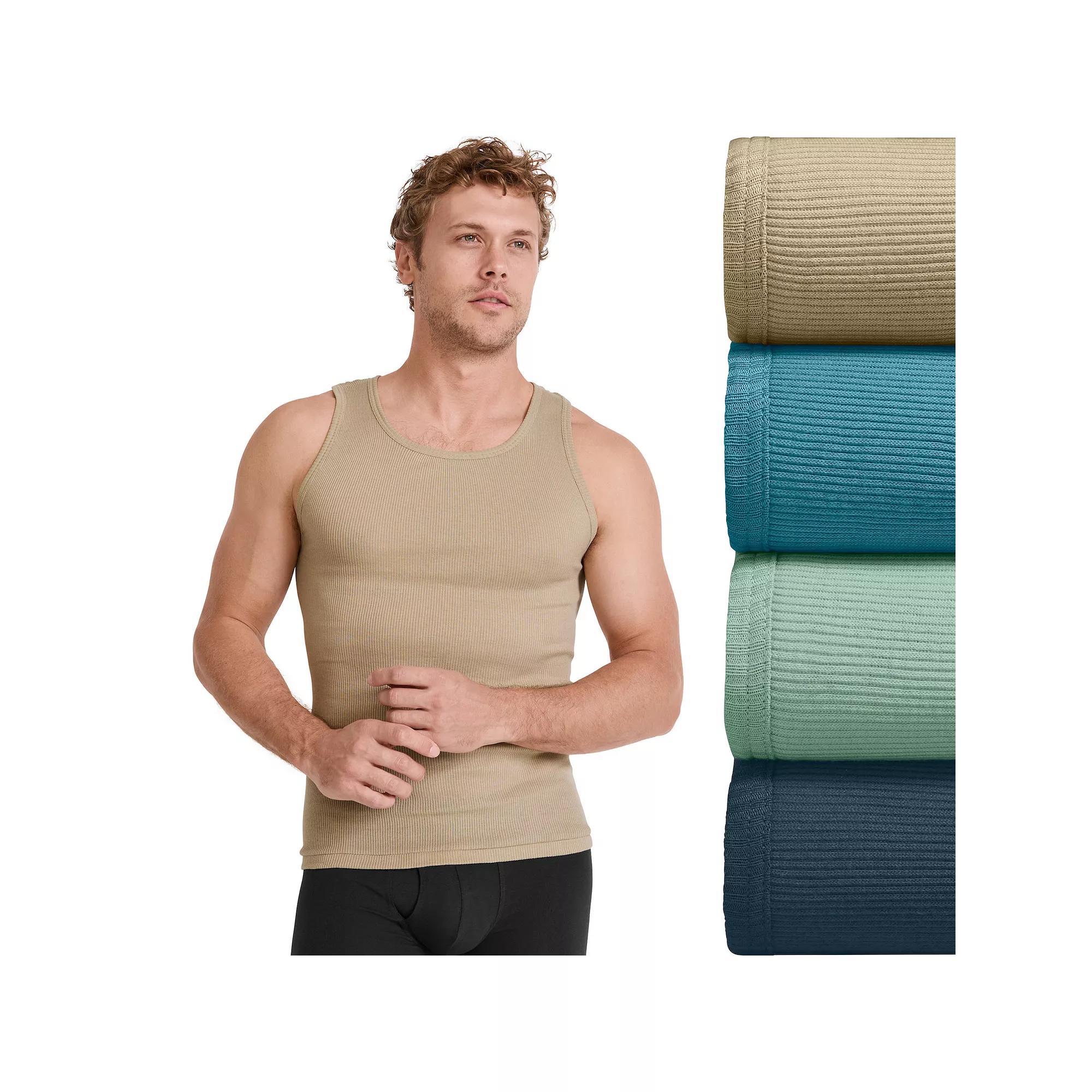 Men's Jockey® 4-Pack Fitted Tank Top A-Shirts, Size: Medium, Teal Grey Team Product Image