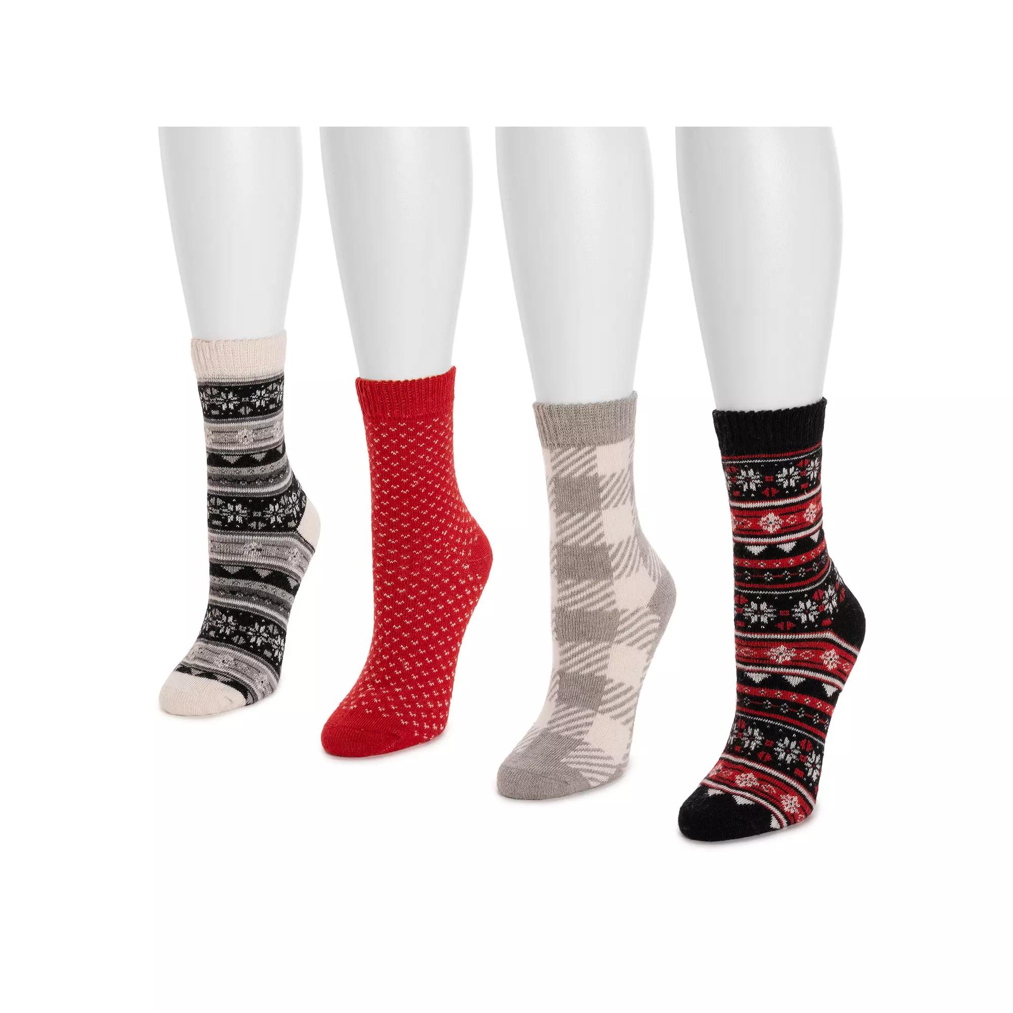 Women's MUK LUKS Holiday Boot Socks 2-Pack, Black Red Silver Product Image