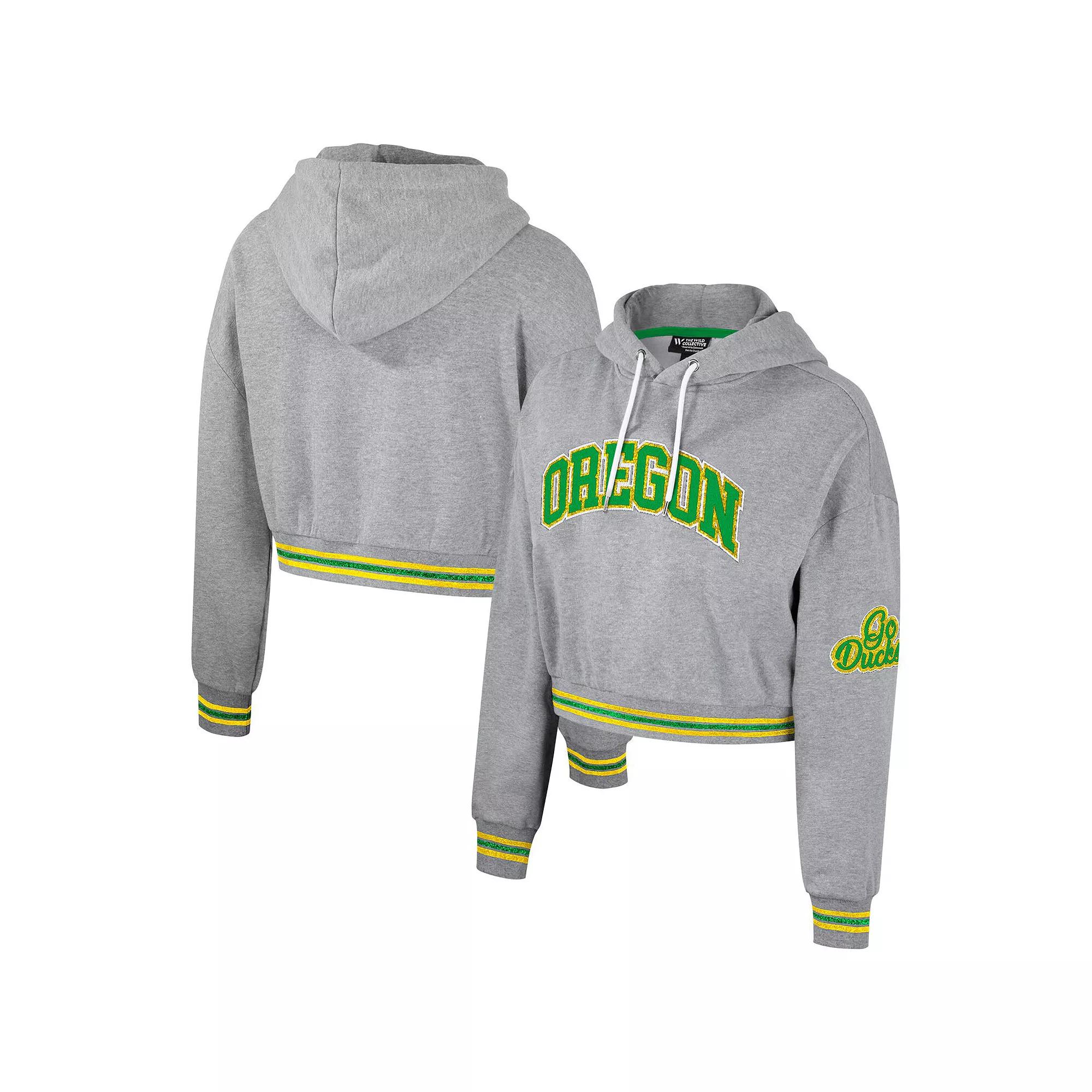 Women's The Wild Collective Heather Gray Oregon Ducks Cropped Shimmer Pullover Hoodie, Size: XL, Grey Product Image