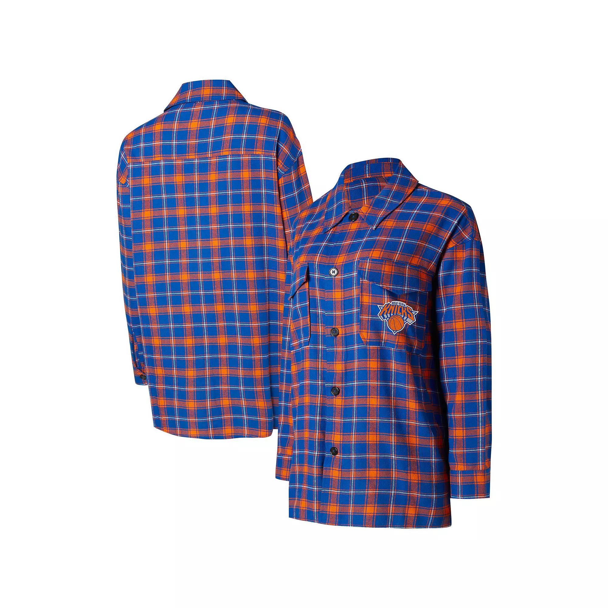 Women's College Concepts Blue/Orange New York Knicks Boyfriend Button-Up Nightshirt,  Product Image