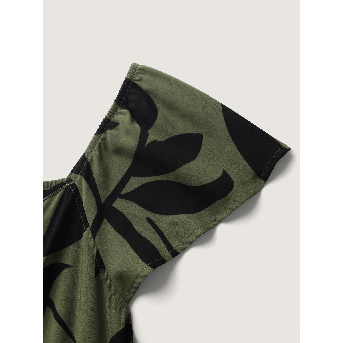 Plus Size Floral Waist-Cinched Drawstring Maxi Dress ArmyGreen Women Timeless Ruffles Heart neckline Cap Sleeve Curvy BloomChic 26/4X Product Image