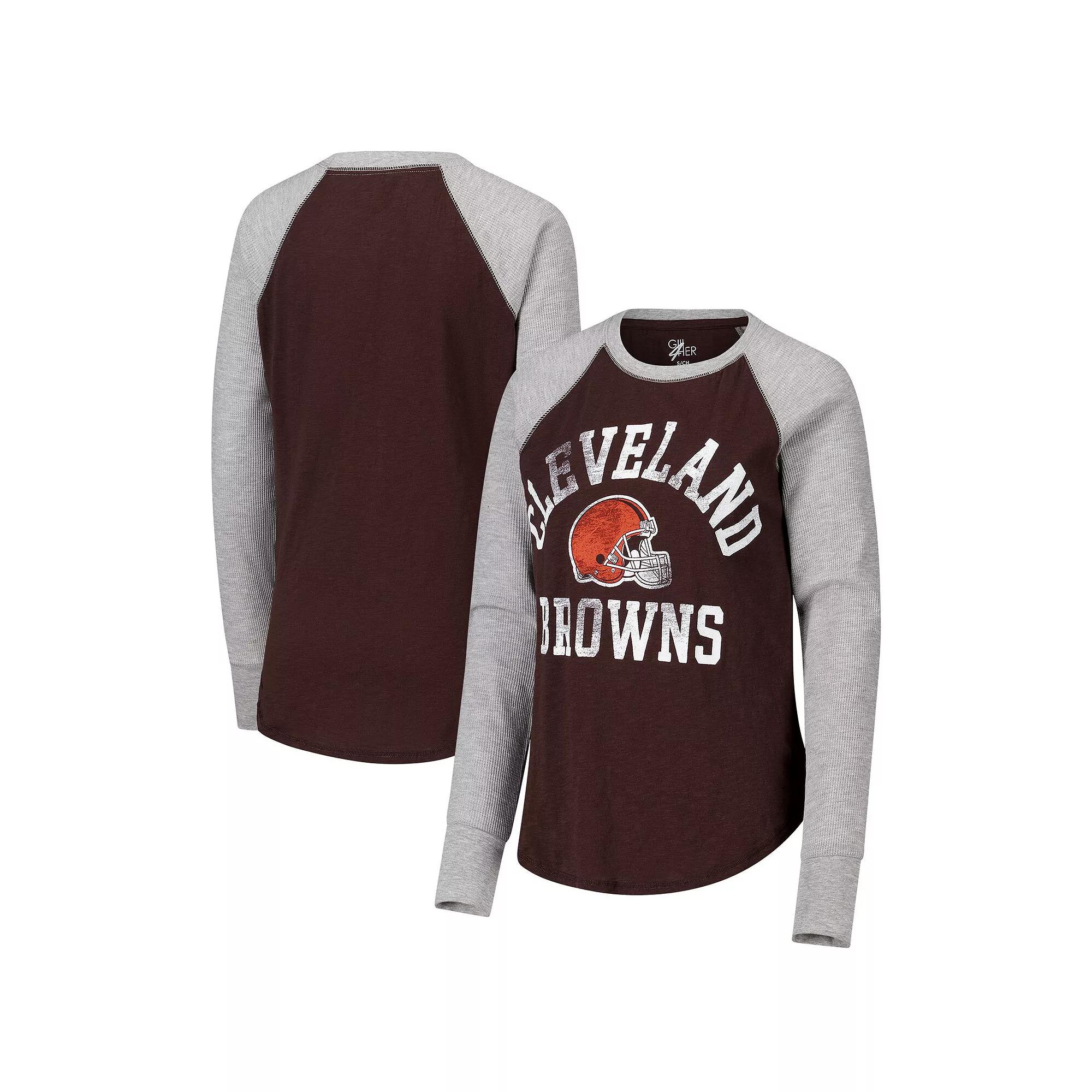 Women's G-III 4Her by Carl Banks Brown/Heather Gray Cleveland Browns Waffle Knit Raglan Long Sleeve T-Shirt,  Product Image