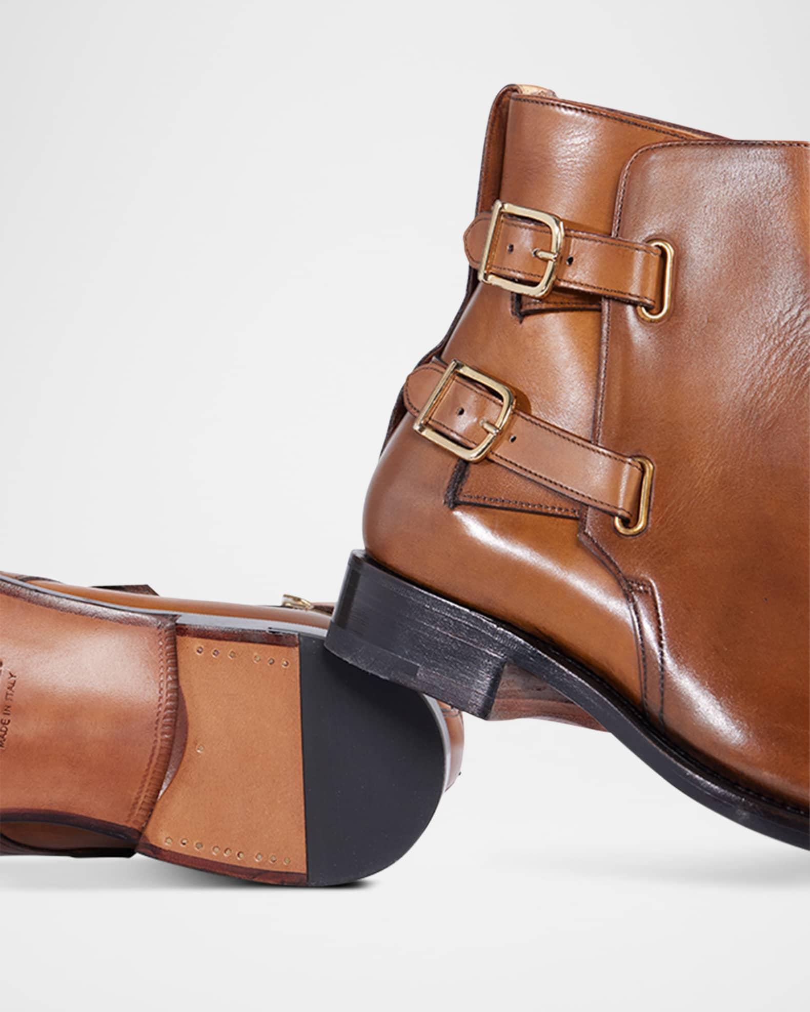 Men's Simon Double-Buckle Leather Ankle Boots Product Image