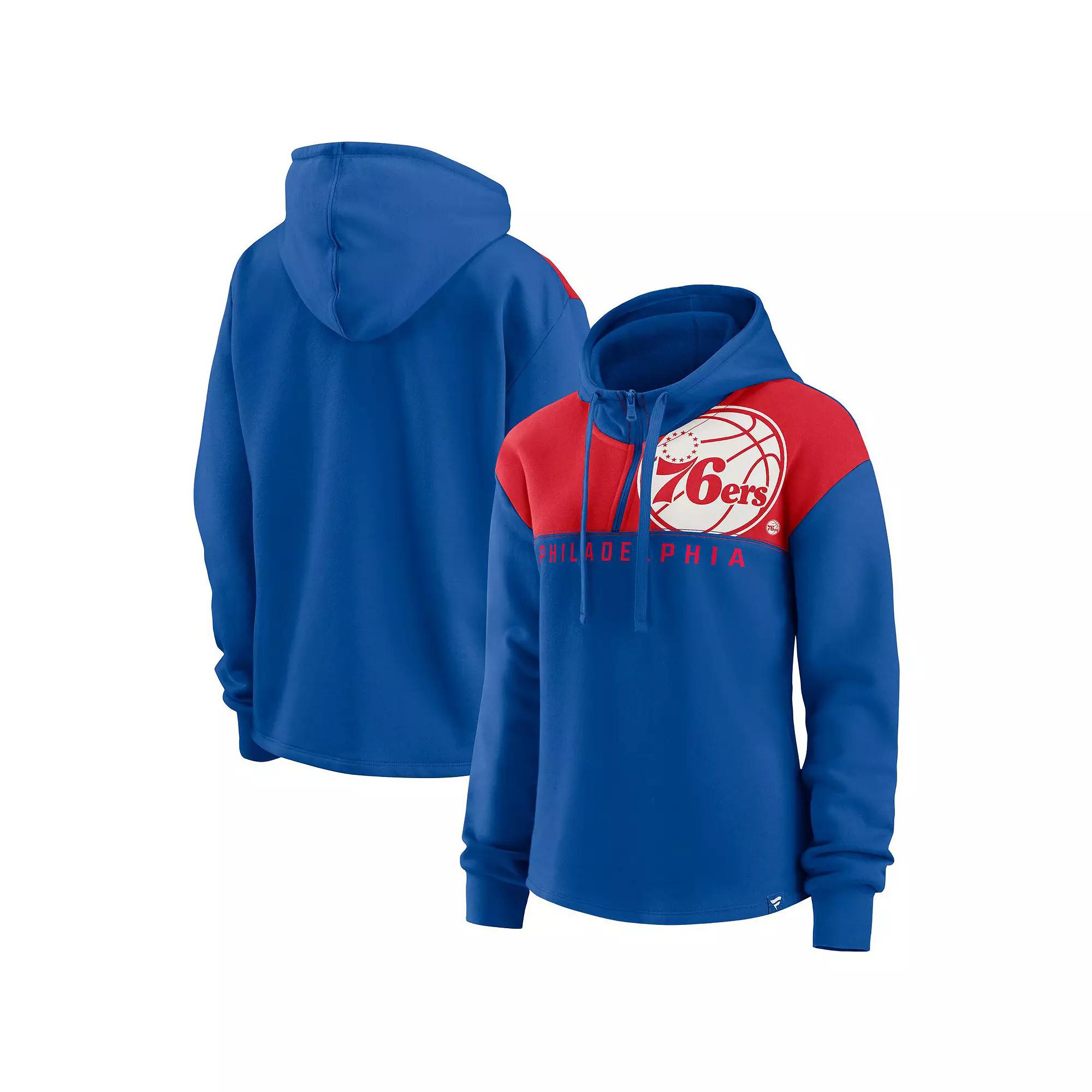 Women's Fanatics Branded Royal Philadelphia 76ers Overslide Quarter-Zip Fleece Hoodie,  Product Image