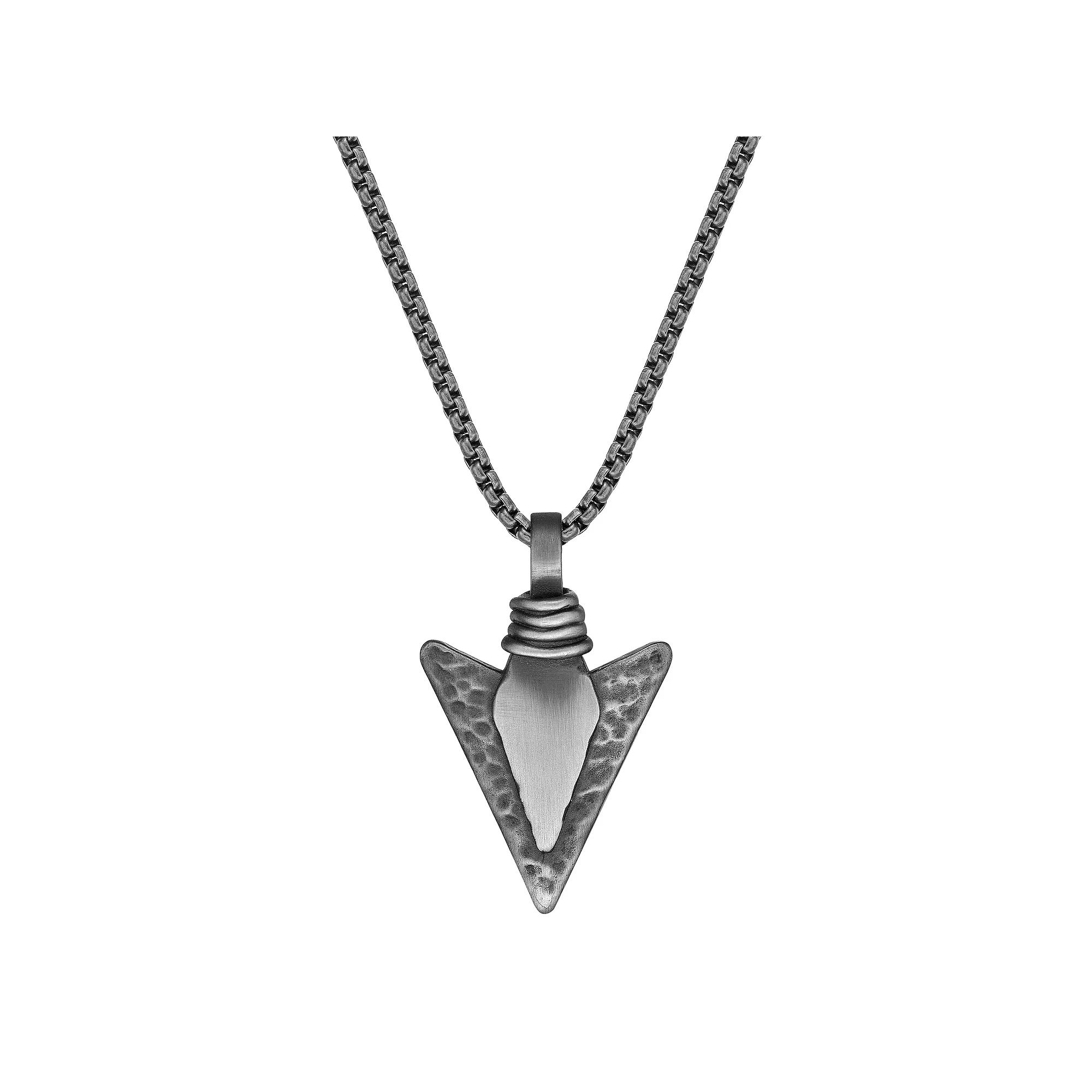 LYNX Men's Antiqued Stainless Steel Arrowhead Pendant Necklace, Size: 24", Grey Product Image