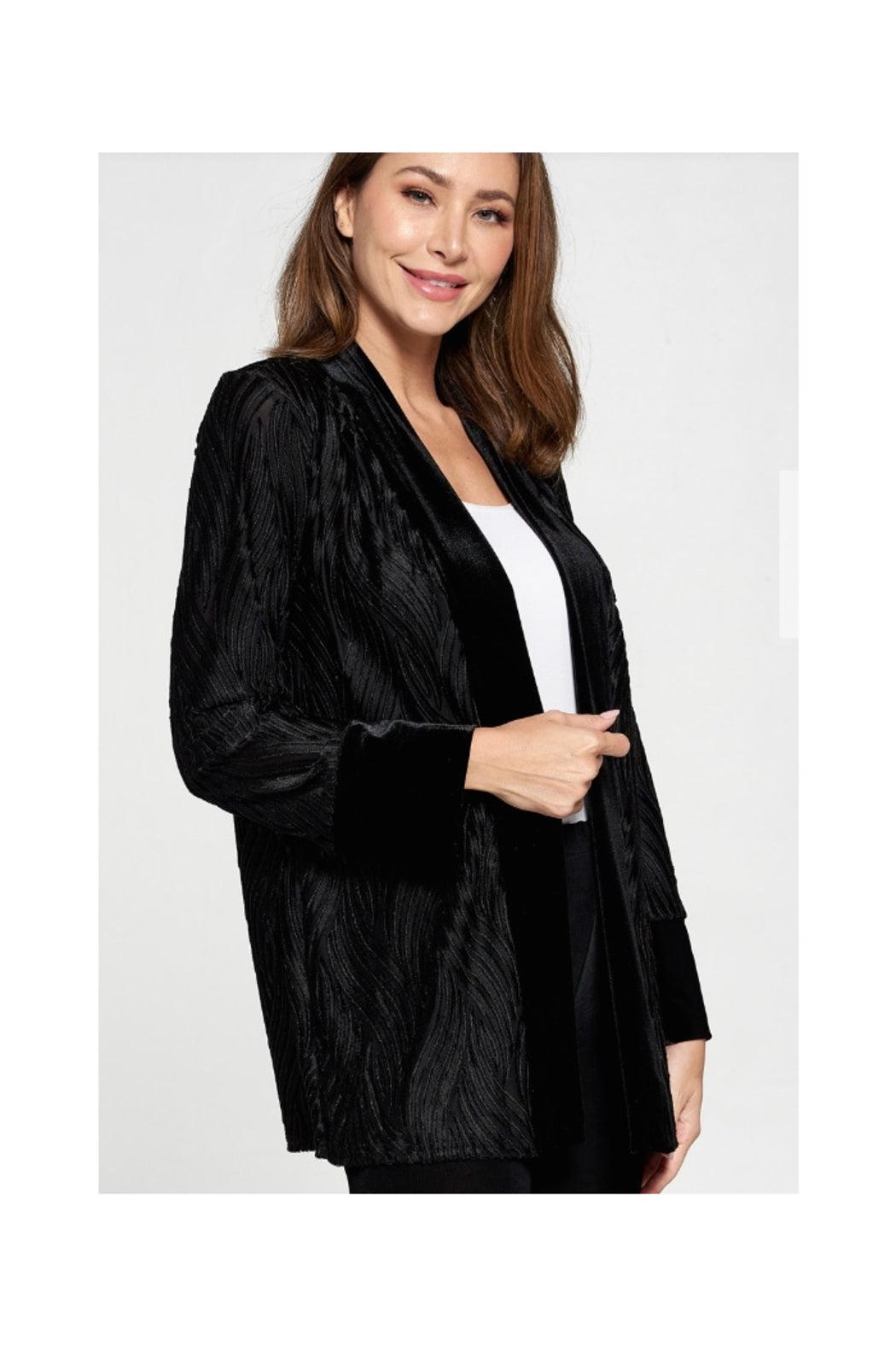 Black Velvet Burnout Jacket with Solid Black Velvet Front Band and Cuff Product Image