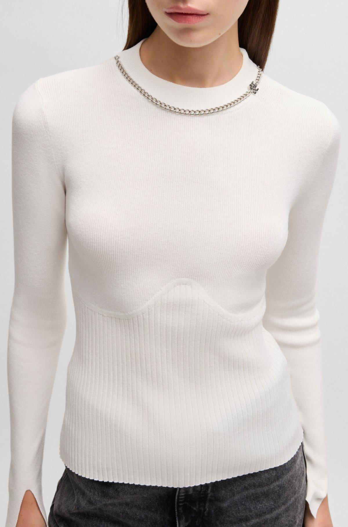 Mock-neck sweater with chain collar trim Product Image