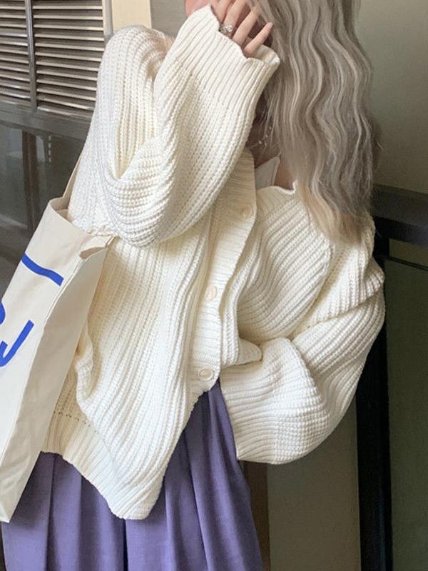 Solid Loose Breasted Knit Cardigan Product Image