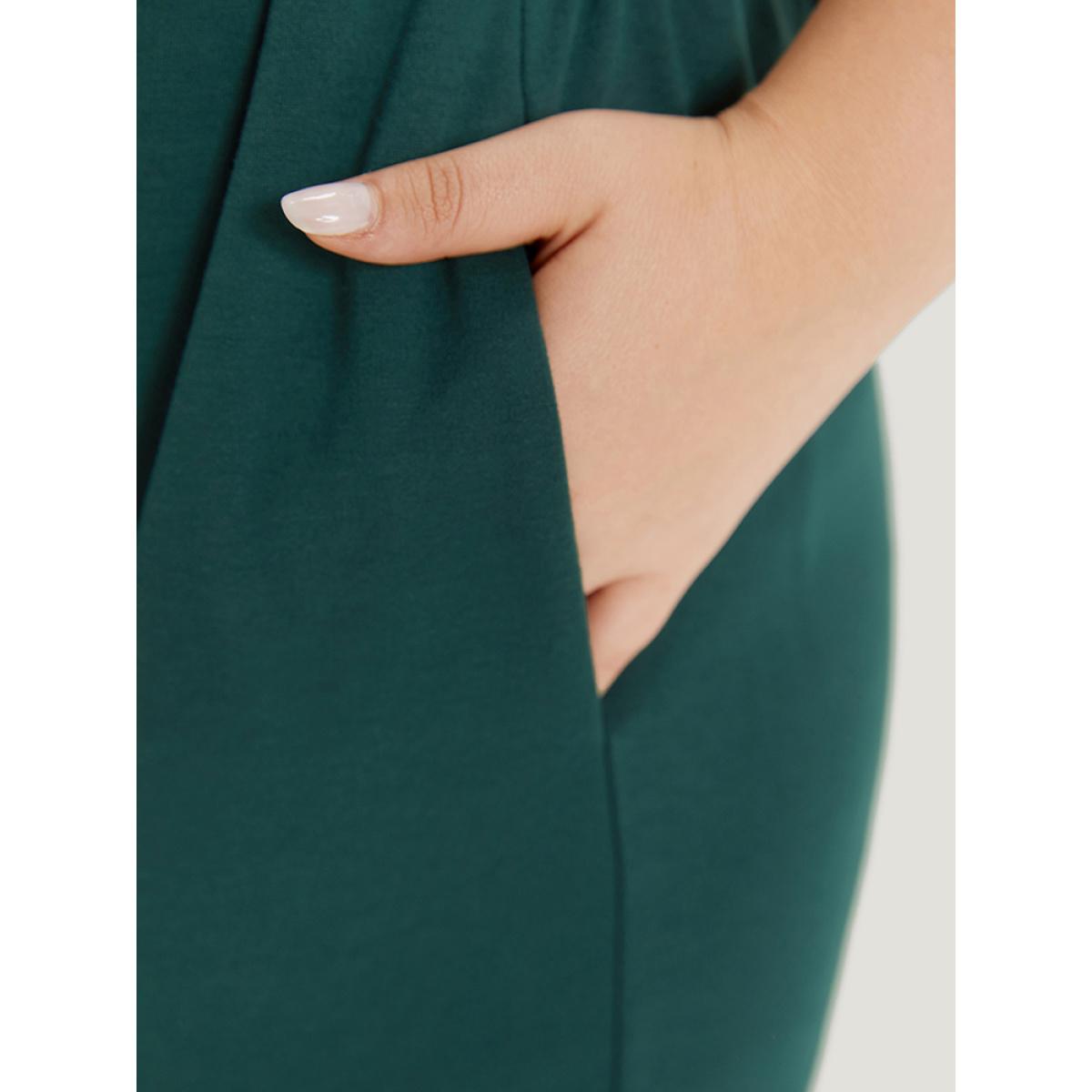 Plain Pocket Elastic Waist Lace Up Side Sweatpants Emerald Plus Size Women Casual Dailywear Plain 10/M Bloomchic Product Image