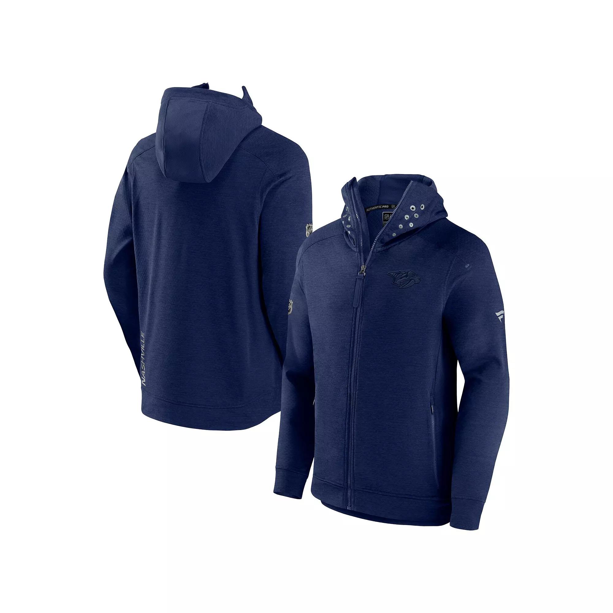 Men's Fanatics Branded Heather Navy Nashville Predators Authentic Pro Road Tech Full-Zip Hoodie Jacket,  Product Image
