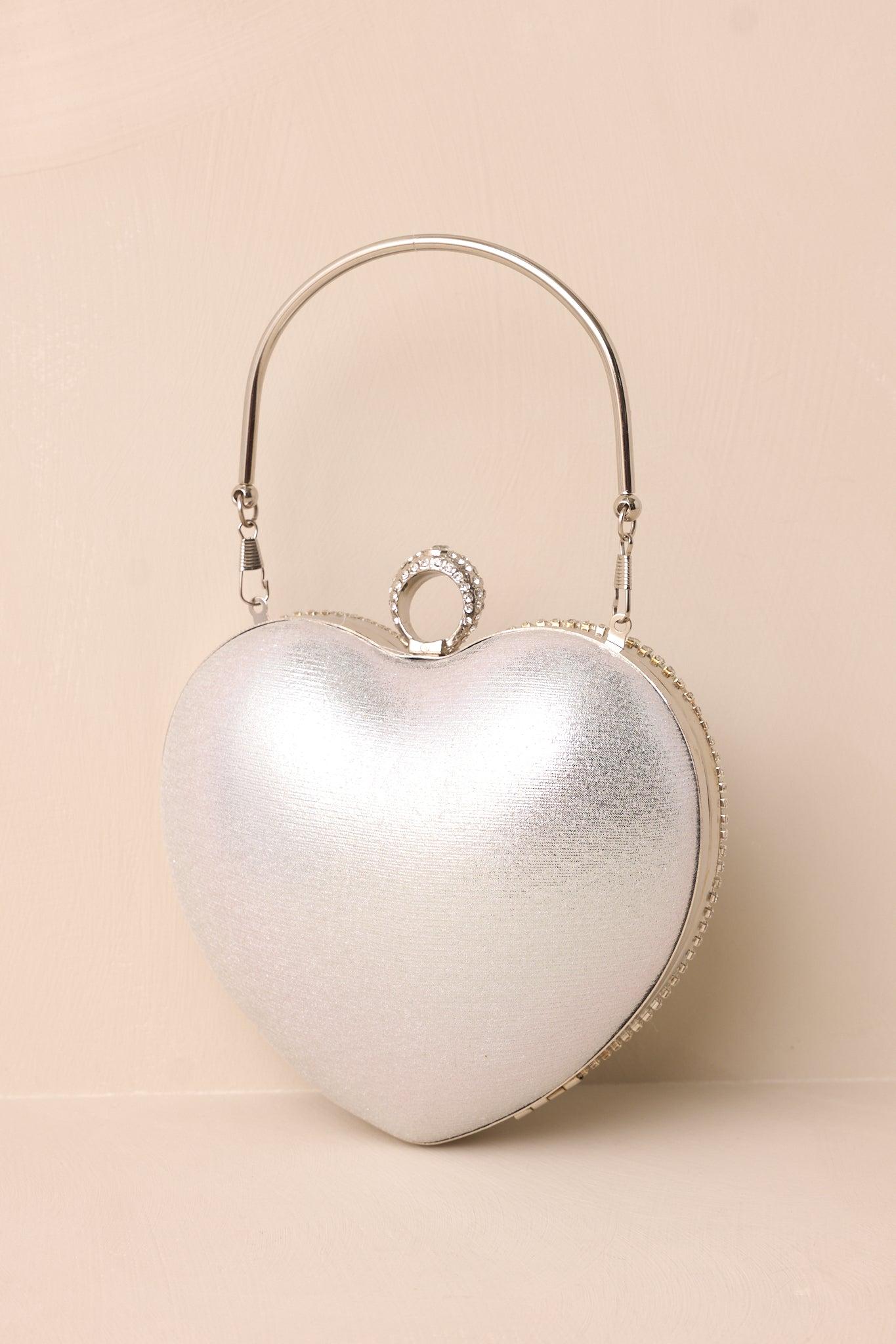 The Heart’s Haven Silver Rhinestone Heart Clutch Product Image