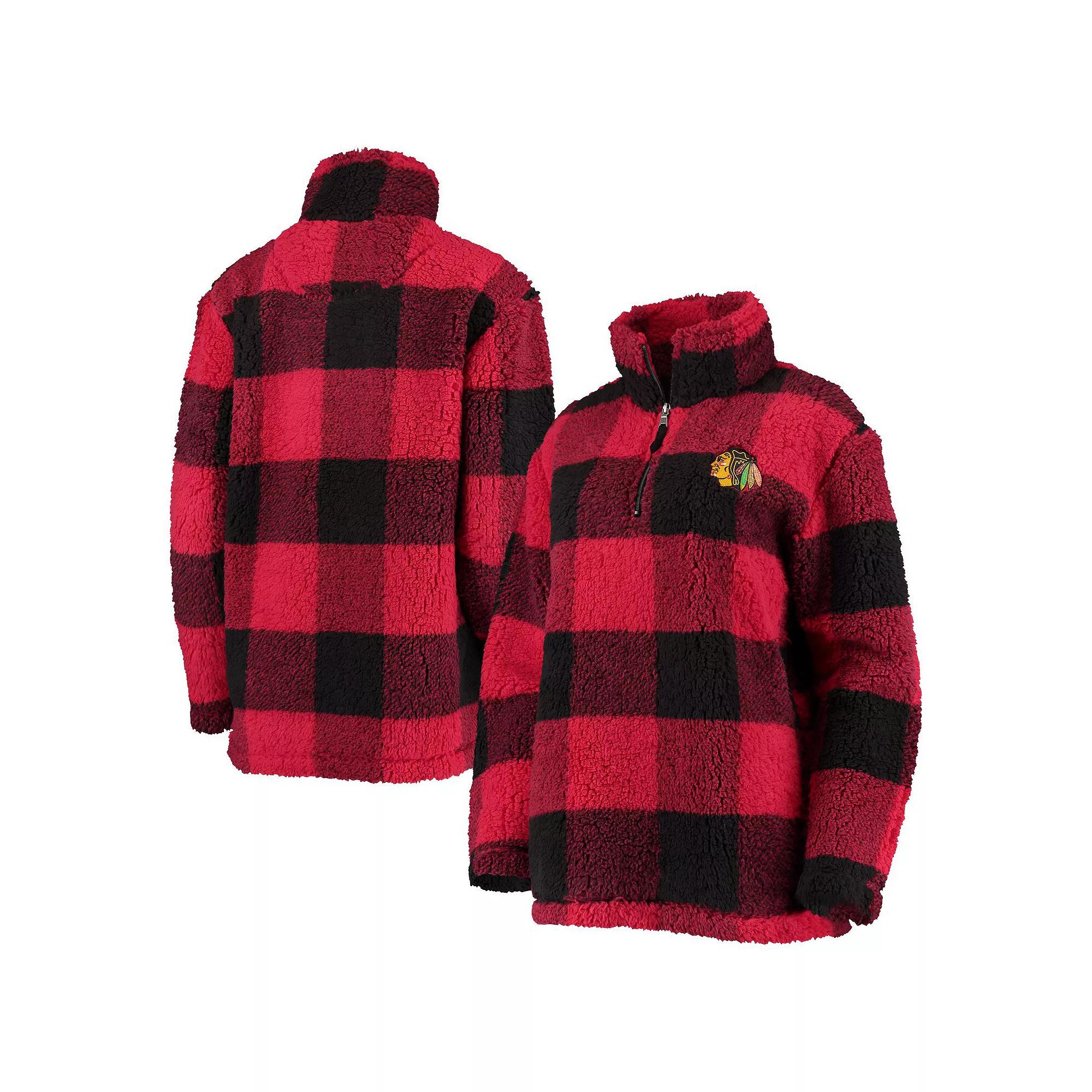 Women's G-III 4Her by Carl Banks Red/Black Chicago Blackhawks Plaid Sherpa Quarter-Zip Jacket, Size: Small Product Image