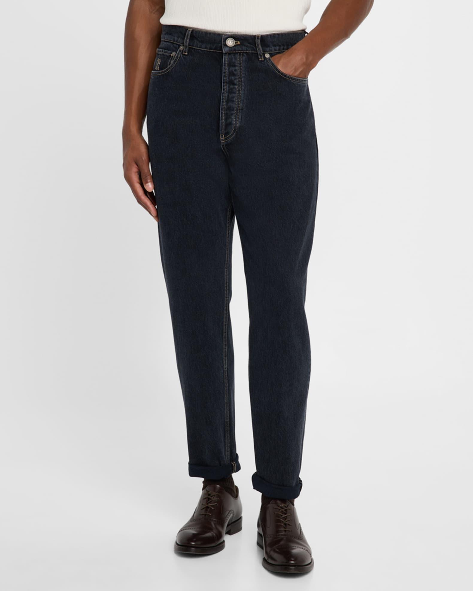 Men's Straight-Fit Dark Denim Jeans Product Image