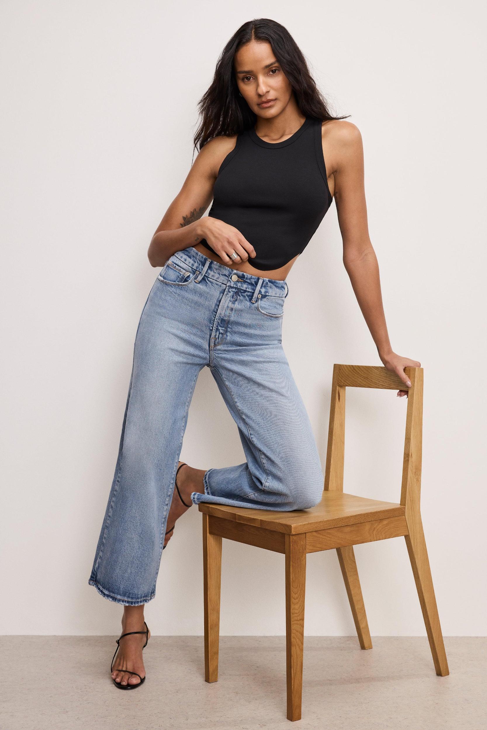 SOFT TECH GOOD WAIST PALAZZO CROPPED JEANS | INDIGO861 Product Image