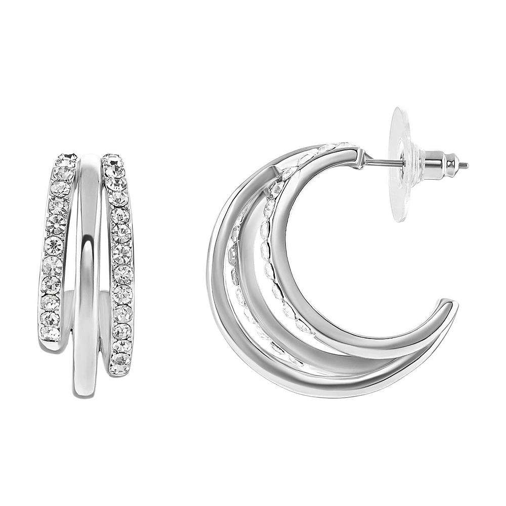 Emberly Silver Tone Pave Glass Stone Triple C-Hoop Earrings, Women's, White Product Image